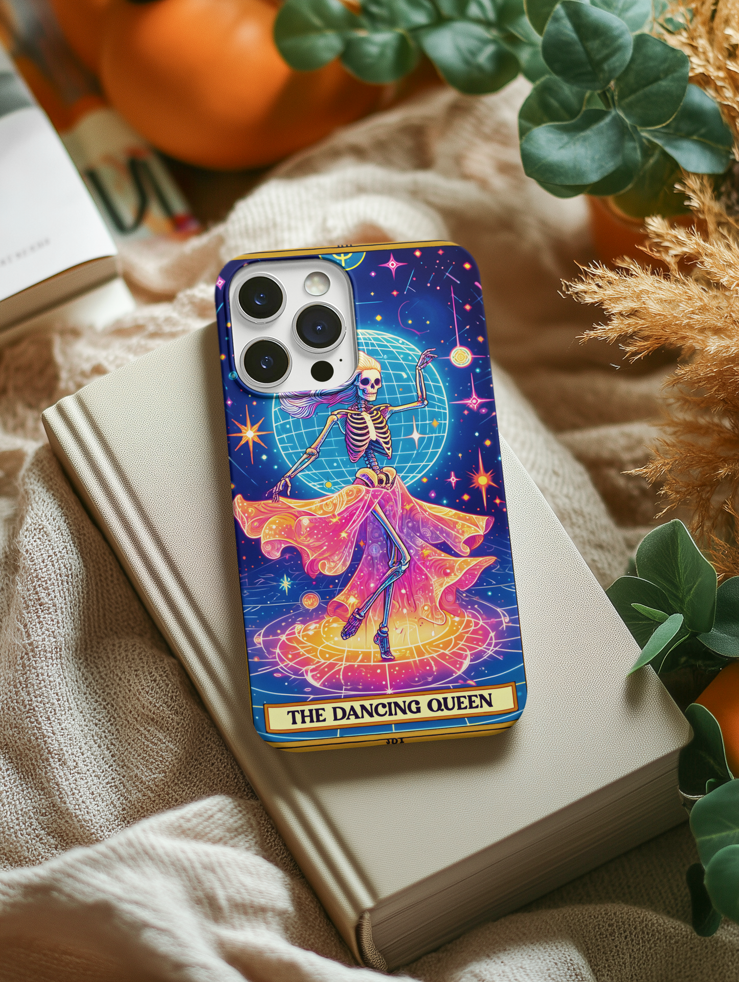 Celestial Dancing Skeleton Phone Case | Tough Cases for Halloween & Fun, The Dancing Queen Tarot Card Phone Case, Dancing Party Phone Case for iPhone and Samsung