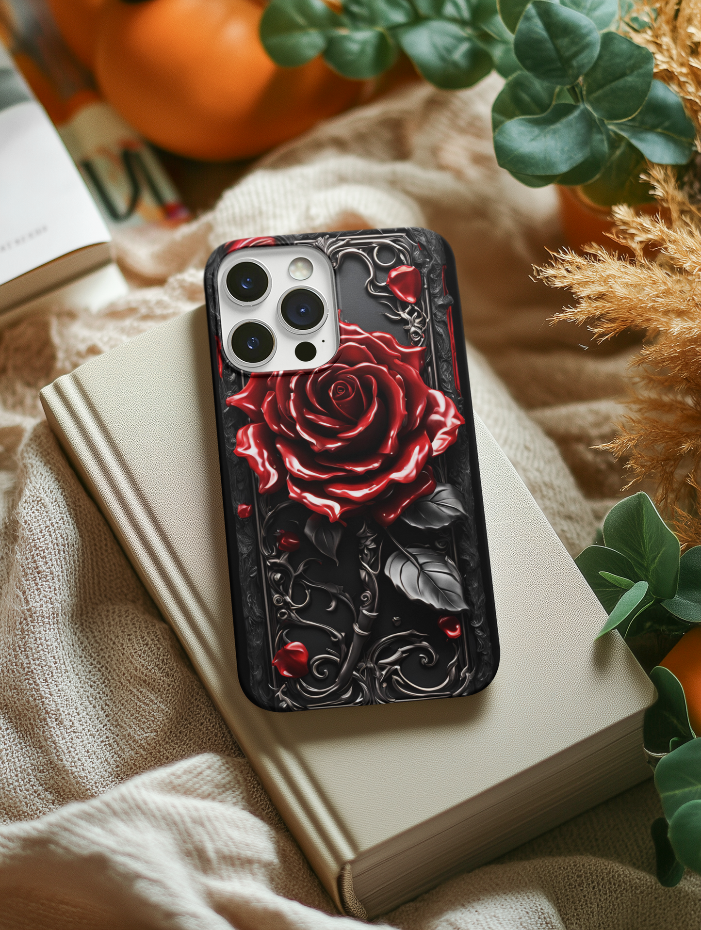 3D Gothic Dripping Red Rose Phone Case, Goth Style Red Rose Phone Case for Google Pixel, iPhone, and Samsung