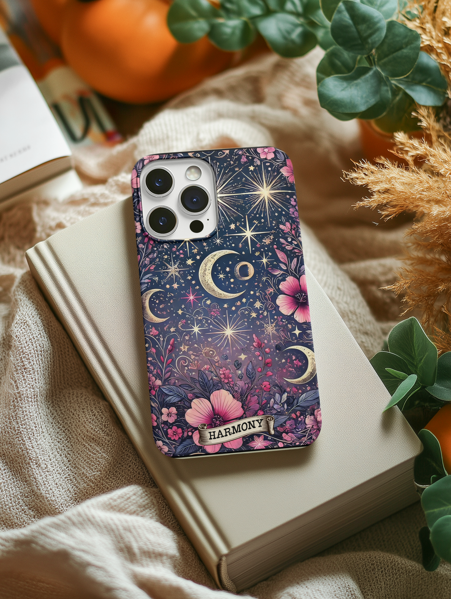 Celestial Harmony Phone Case - Floral Cosmic Design, Celestial Moon Phase Phone Case, Celestial Harmony Phone Case for iPhone and Samsung