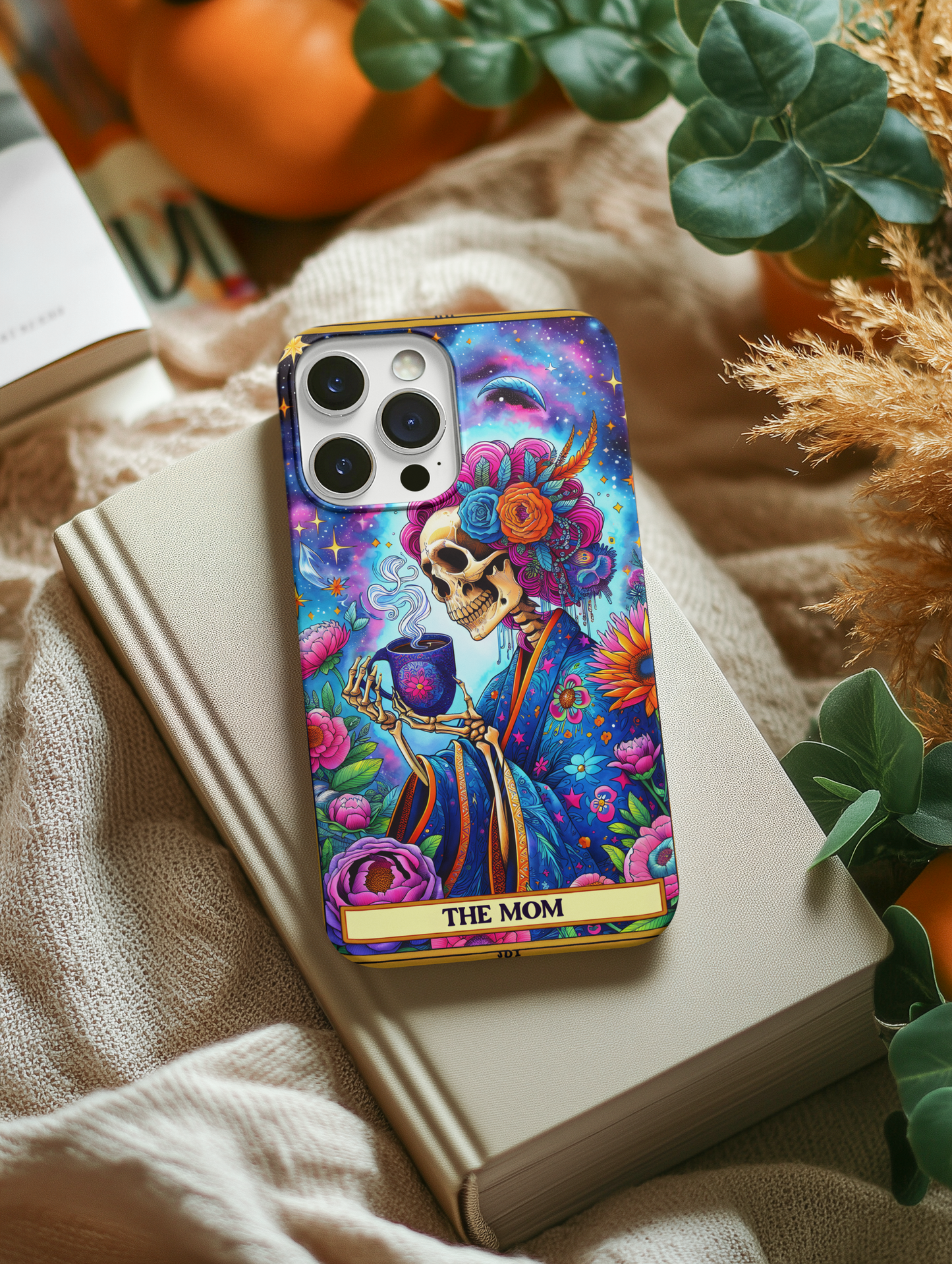 Vibrant Floral Skeleton Phone Case - Perfect Gift for Moms, The Mom Tarot Card Phone Case, Phone Case for Mother's Day, Cosmic Floral Phone Case for Mom