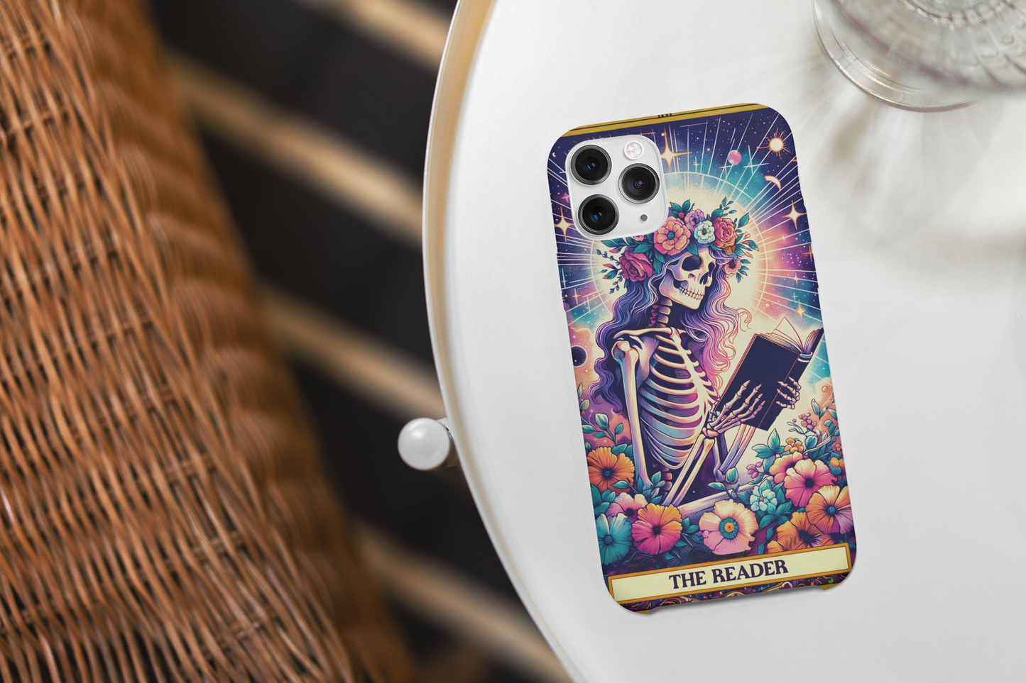 Artistic Skeleton Phone Case - The Reader Design for Book Lovers, The Reader Tarot Card Phone Case, Phone Case for Book Reader iPhone and Samsung