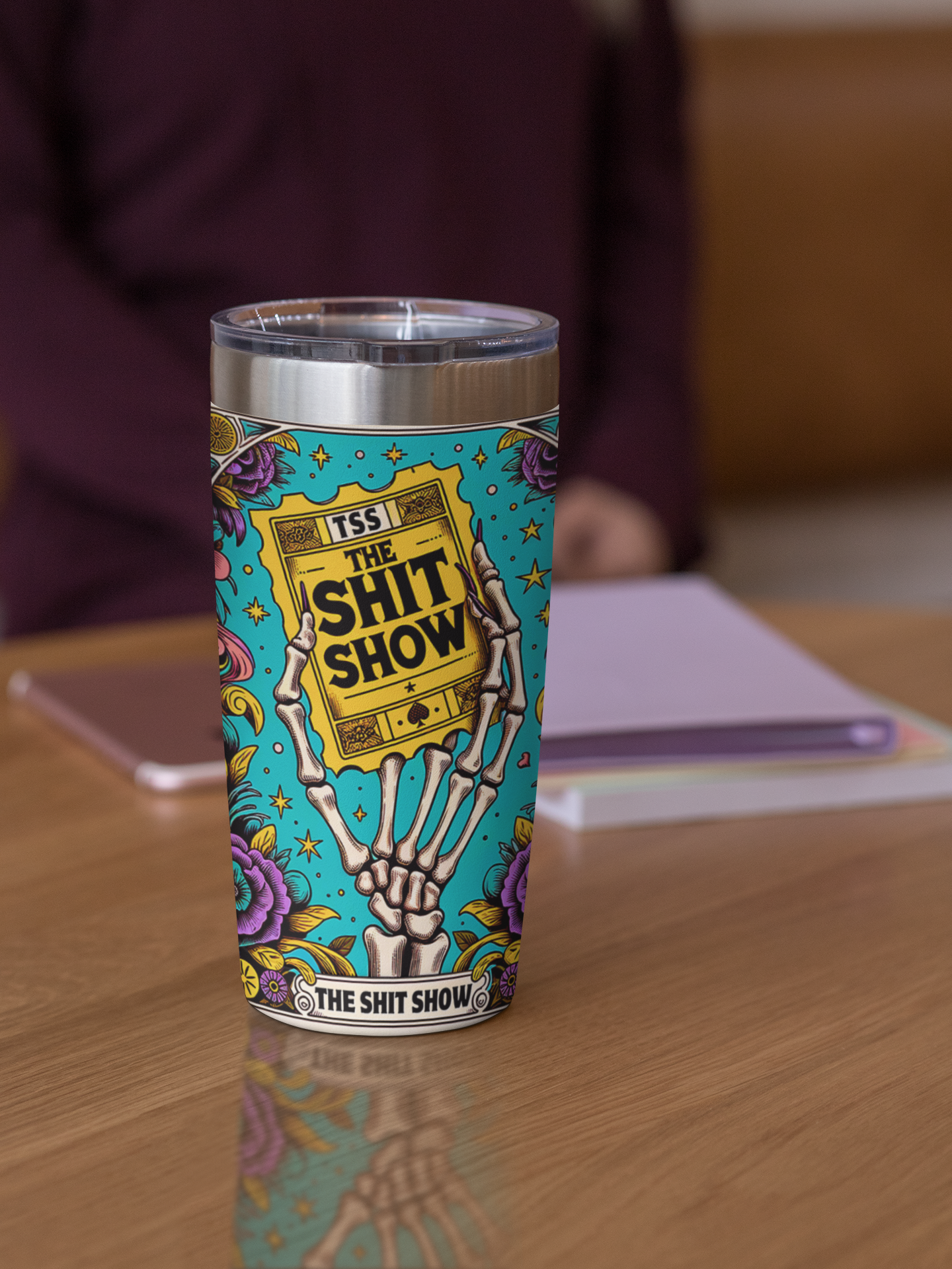 The Shit Show Tarot Card Tumbler, Occult tarot card tumbler, The Shit Show Tarot tumbler, coffee caffeine tarot card tumbler