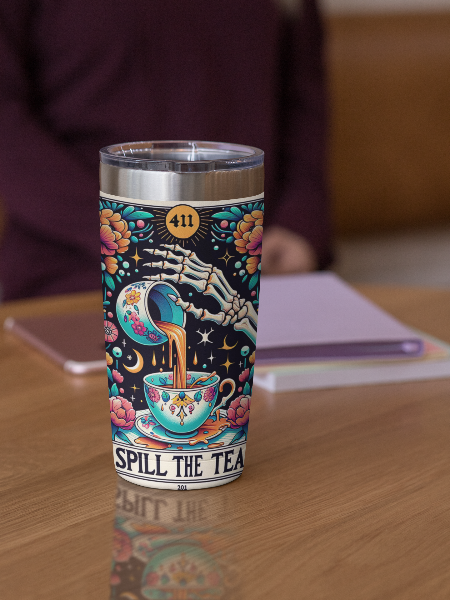 Spill The Tea Tarot Card Tumbler, Occult tarot card tumbler, Tea Lover Tarot tumbler, tarot card tumbler