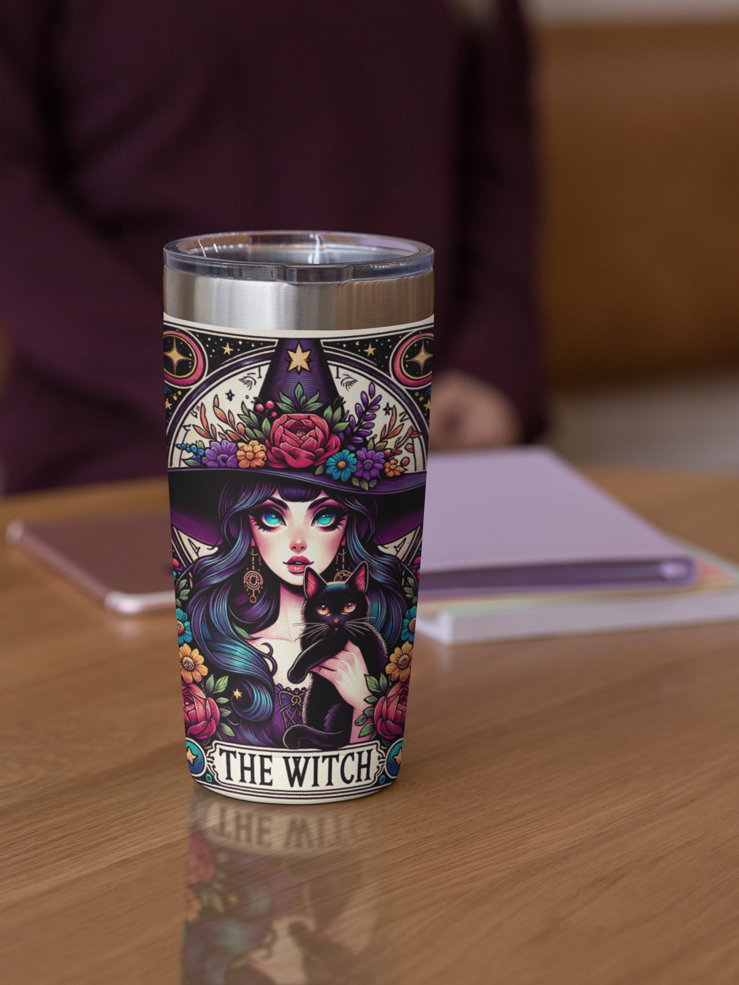 The Witch Tarot Card Tumbler, Occult tarot card tumbler, The Witchy Tarot tumbler, coffee caffeine tarot card tumbler