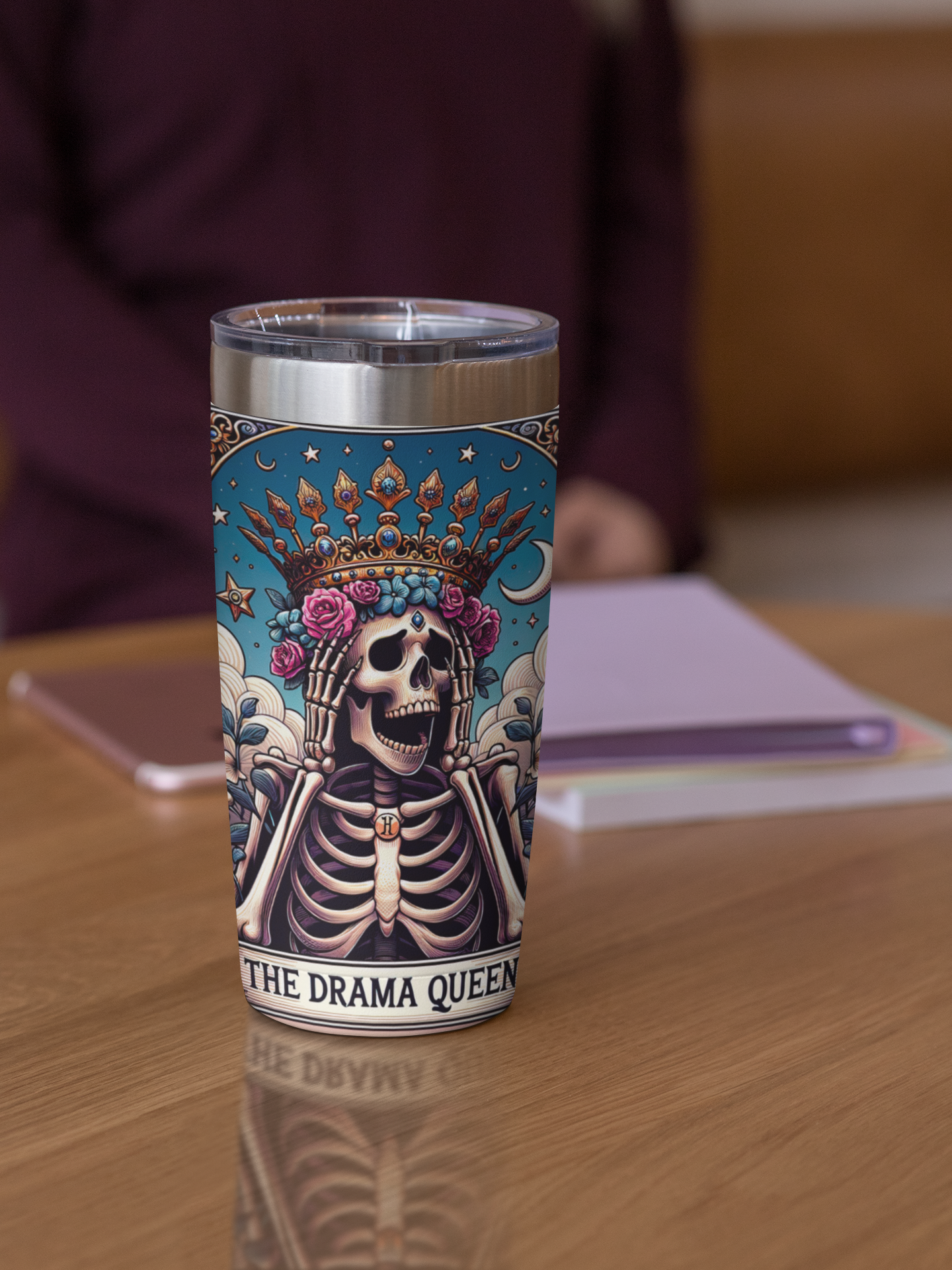 The Drama Queen Tarot Card Tumbler, Occult coffee tarot card tumbler, The Drama Queen Tarot tumbler, coffee caffeine tarot card tumbler