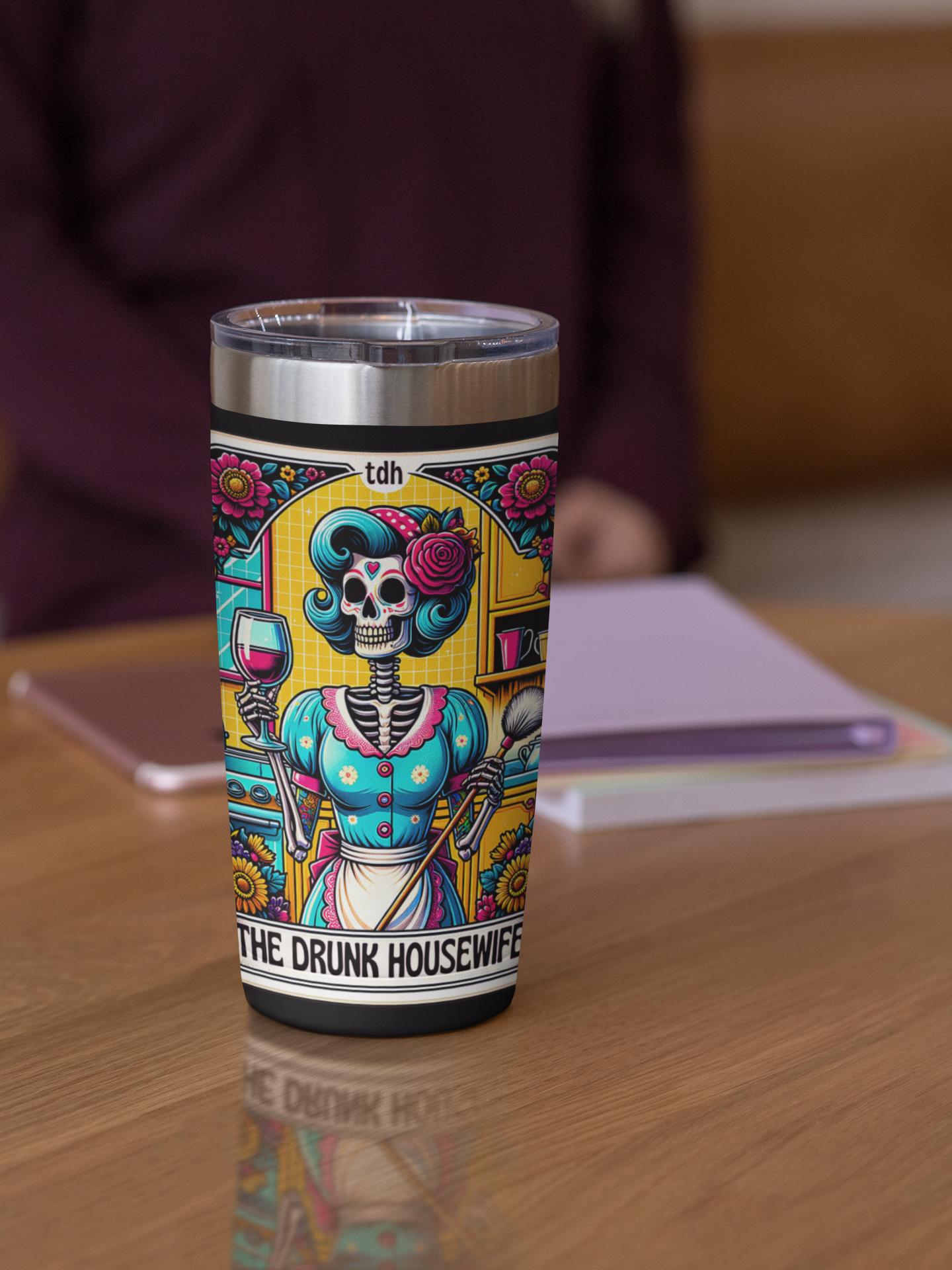 The Drunk Housewife Tarot Card Tumbler, Occult tarot card tumbler, The Drunk Housewife Tarot tumbler, tarot card tumbler