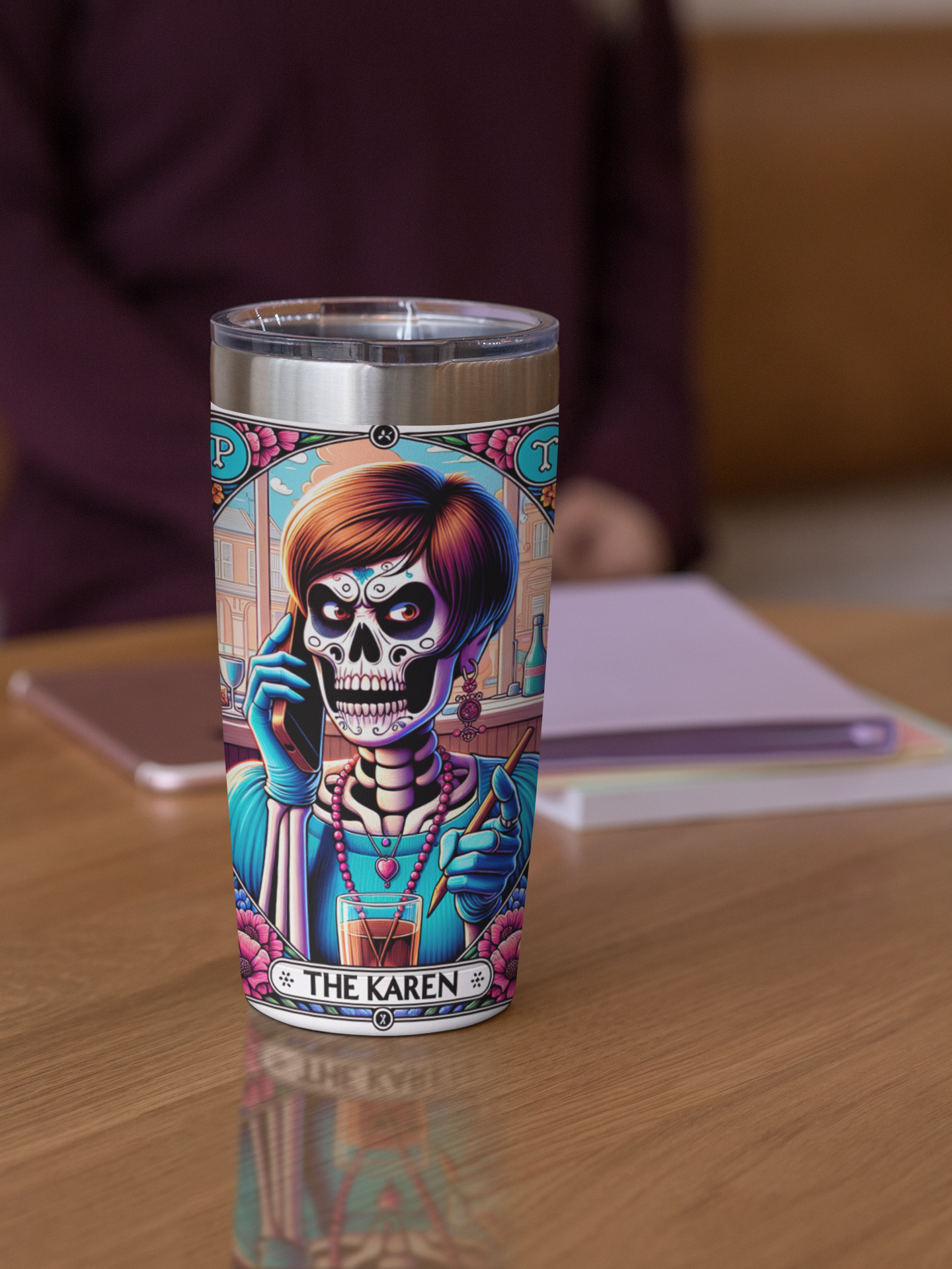 The Karen Tarot Card Tumbler, Occult tarot card tumbler, The Karen Tarot tumbler, funny tarot card tumbler