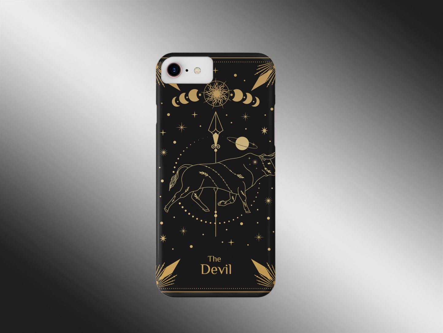 Celestial Bull Phone Case - Astrology Inspired Tough Case for Zodiac Lovers, The Devil Tarot Card Phone Case, Gold Design Celestial Phone Case