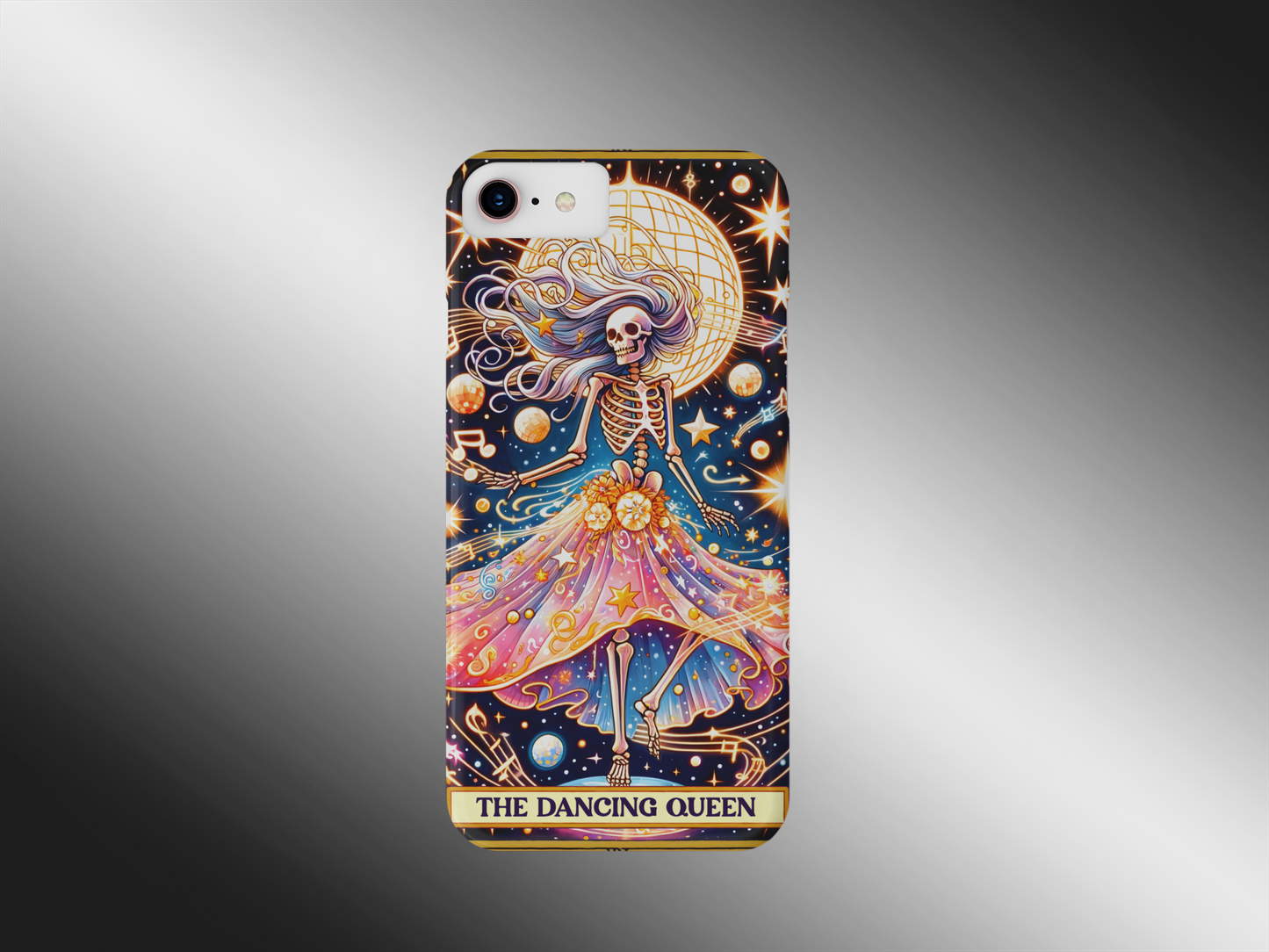 Dancing Queen Phone Case - Colorful Skeleton Design for Music Lovers, The Dancing Queen Tarot Card Phone Case, Cosmic Dancing Queen Phone Case for iPhone and Samsung