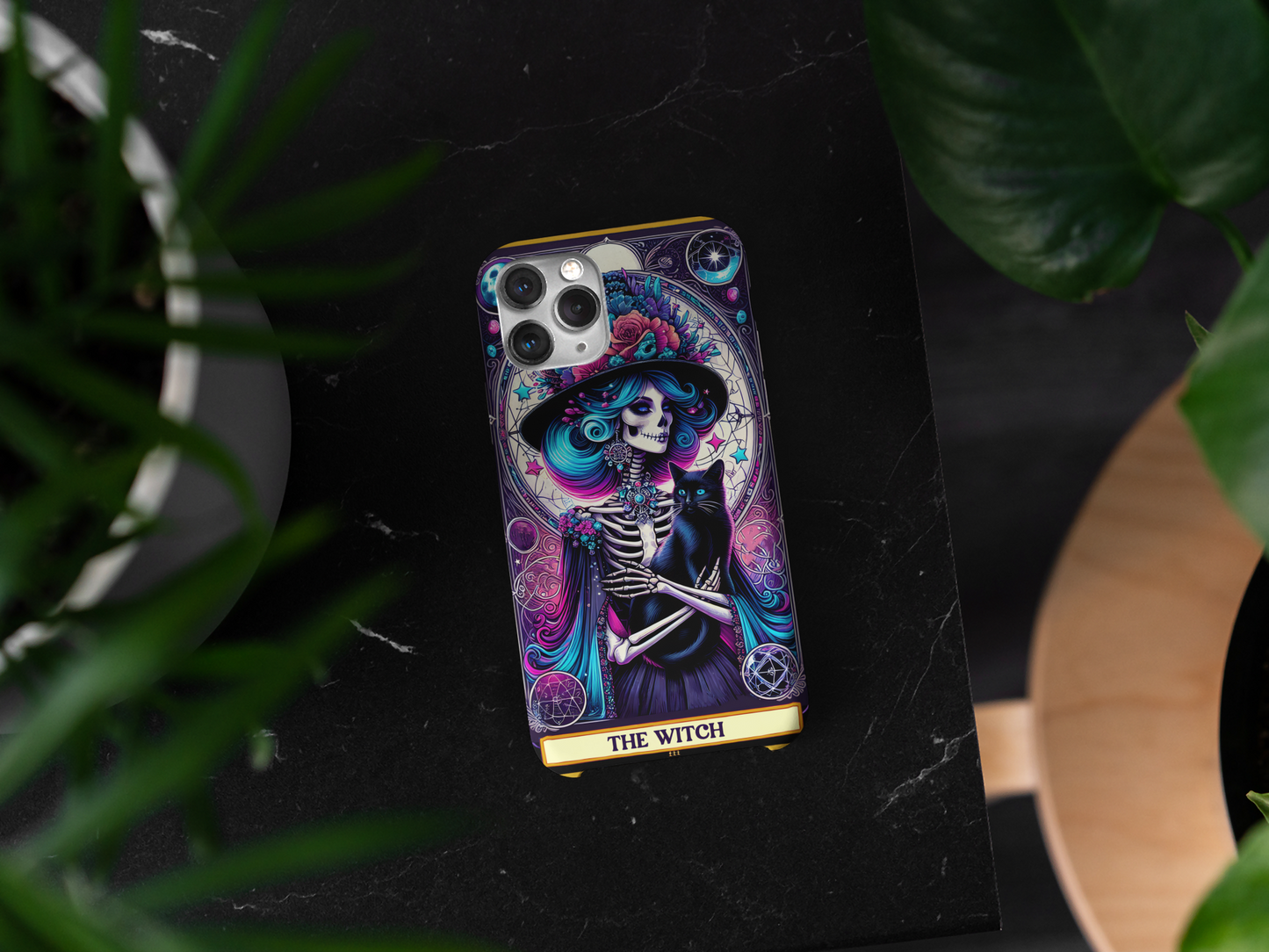 Witchy Phone Case - Artistic Skeleton with Cat Design, The Witch Tarot Card Phone Case, Witchy Phone Case for iPhone and Samsung