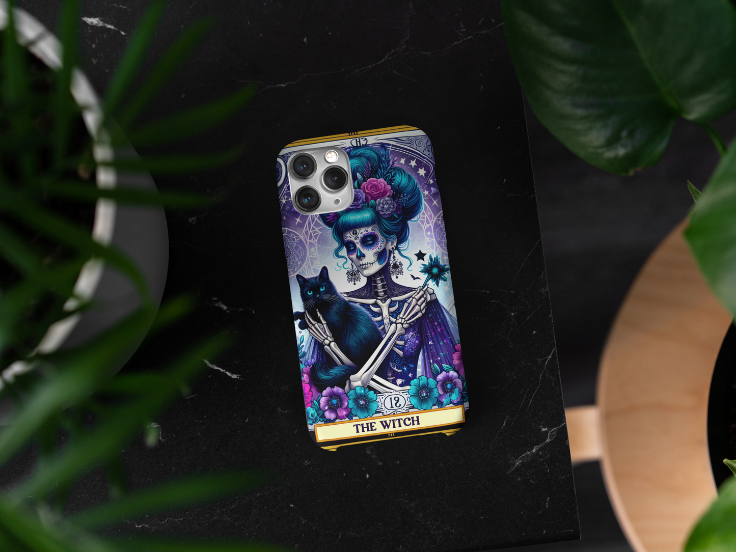 Witchy Phone Case - Artistic Skeleton with Cat Design, The Witch Tarot Card Phone Case, Witchy Phone Case for iPhone and Samsung