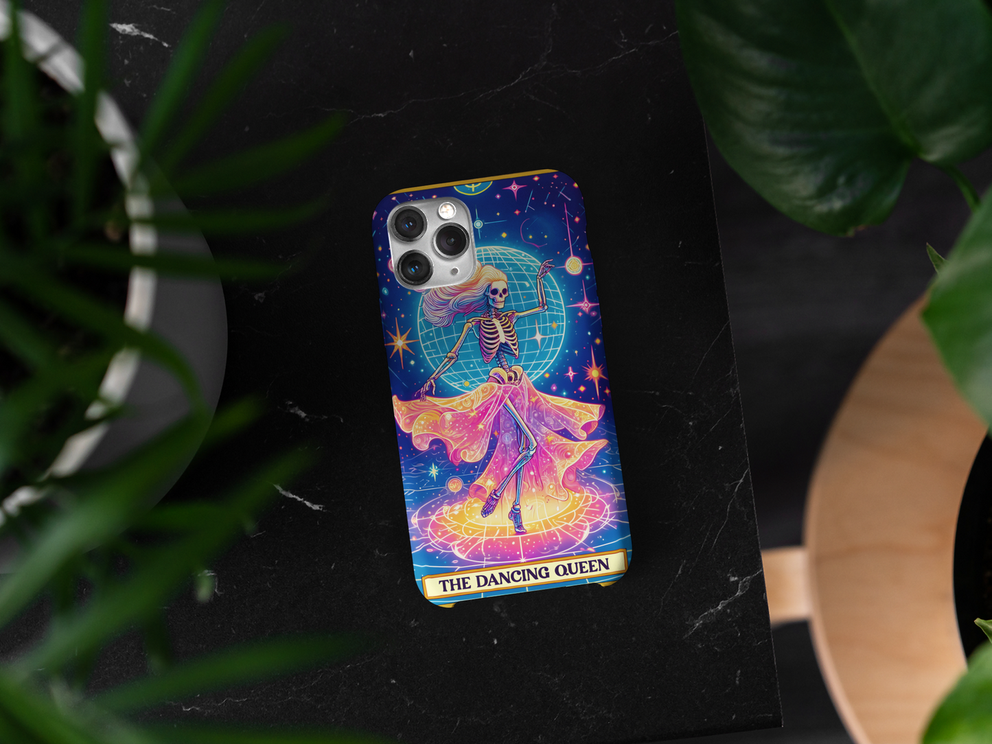 Celestial Dancing Skeleton Phone Case | Tough Cases for Halloween & Fun, The Dancing Queen Tarot Card Phone Case, Dancing Party Phone Case for iPhone and Samsung