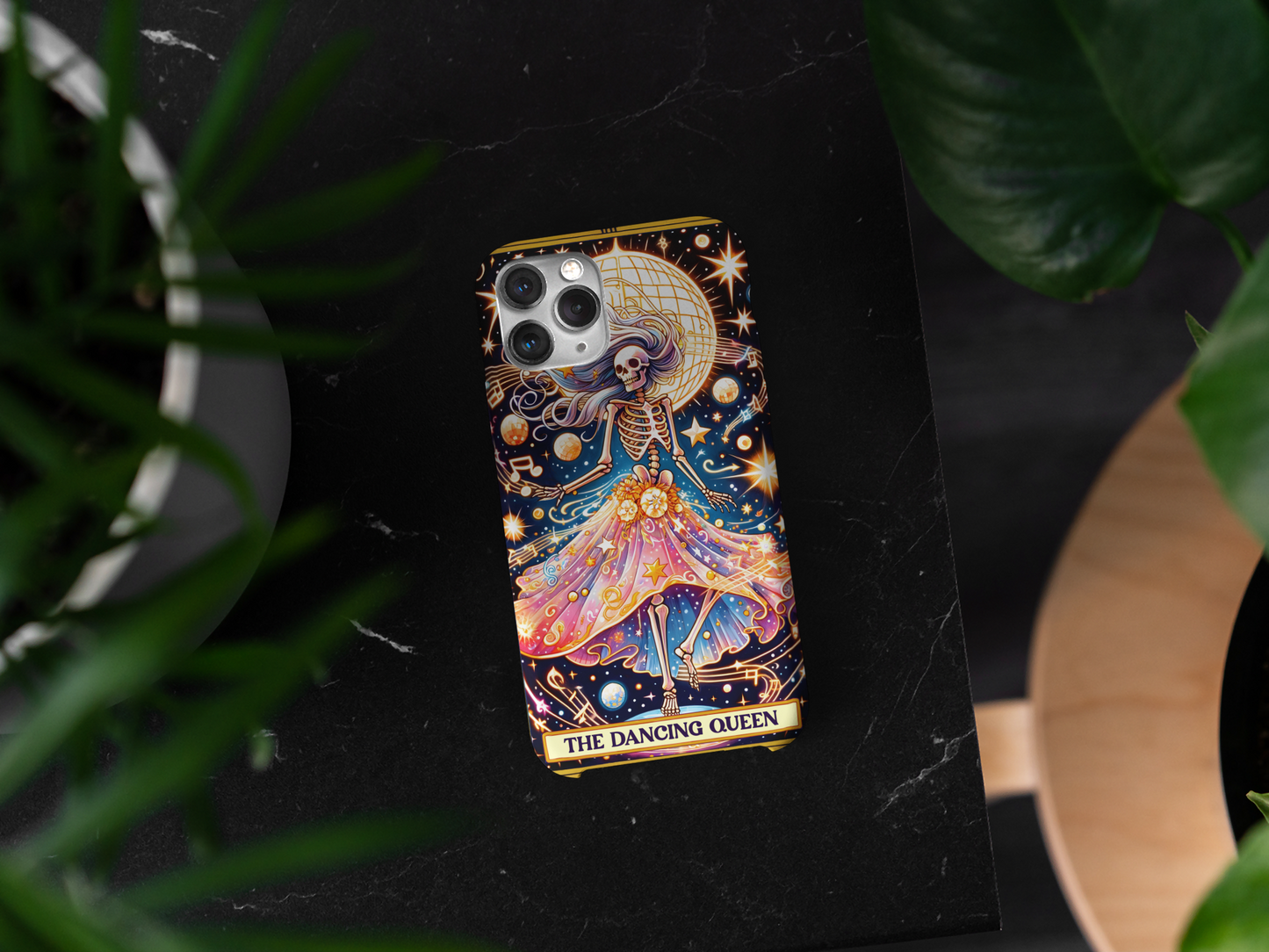 Dancing Queen Phone Case - Colorful Skeleton Design for Music Lovers, The Dancing Queen Tarot Card Phone Case, Cosmic Dancing Queen Phone Case for iPhone and Samsung