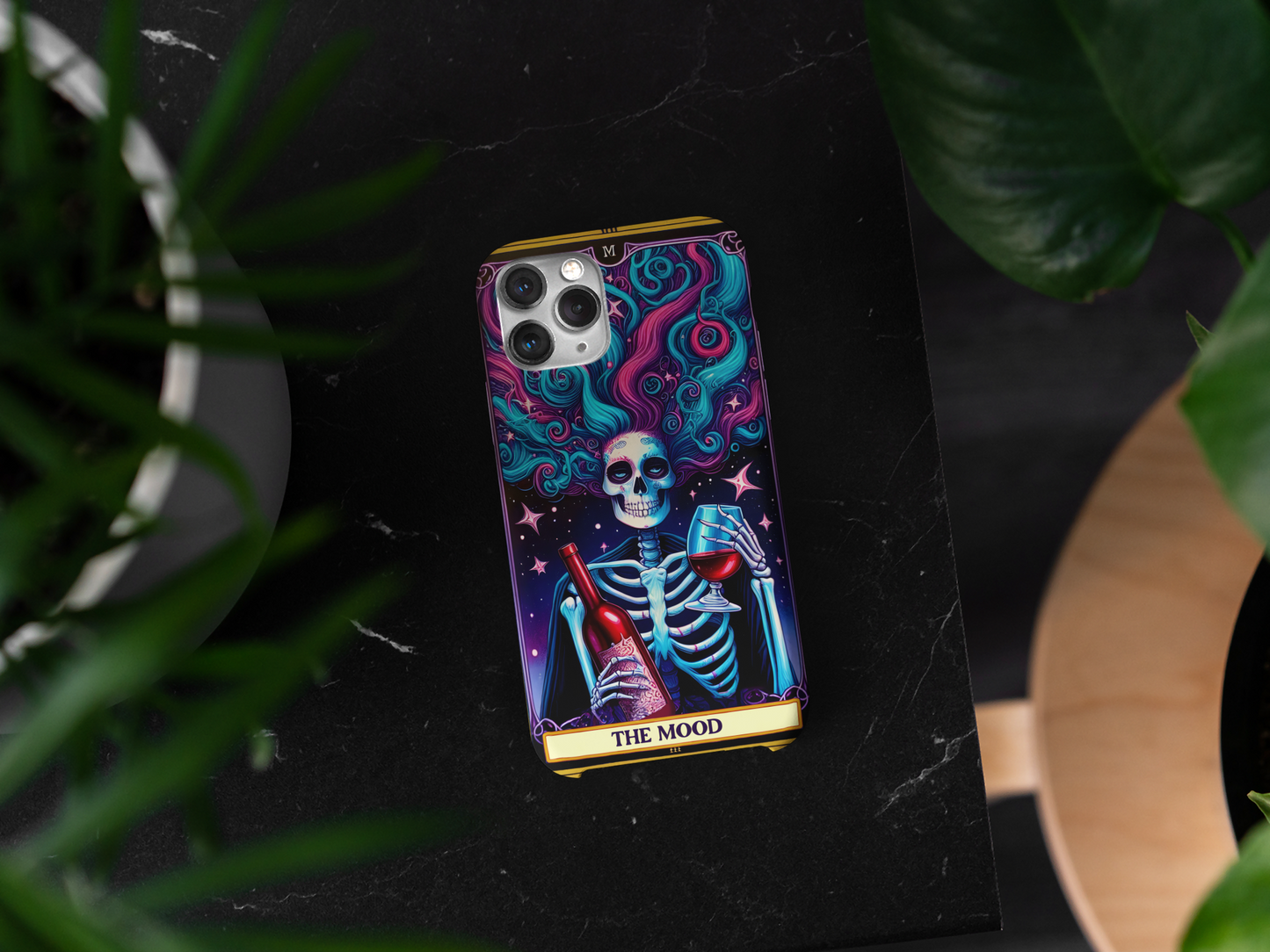 Vibrant Skeleton Phone Case - 'The Mood' Art - Party & Halloween Vibes, The Mood Tarot Card Phone Case for iPhone and Samsung