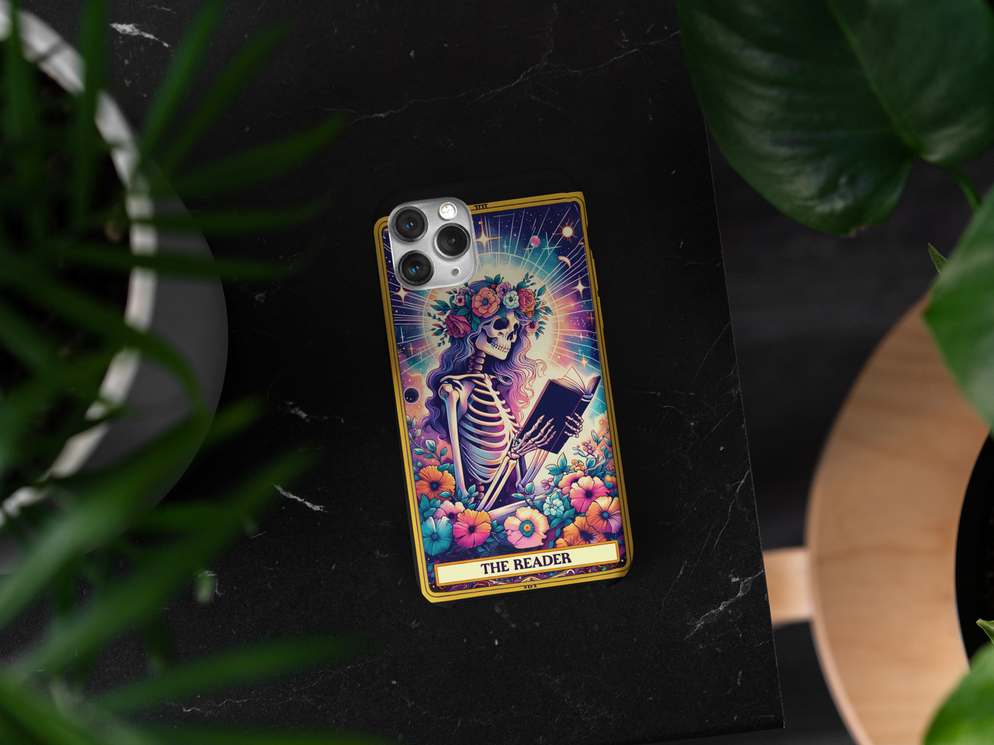 Artistic Skeleton Phone Case - The Reader Design for Book Lovers, The Reader Tarot Card Phone Case, Phone Case for Book Reader iPhone and Samsung