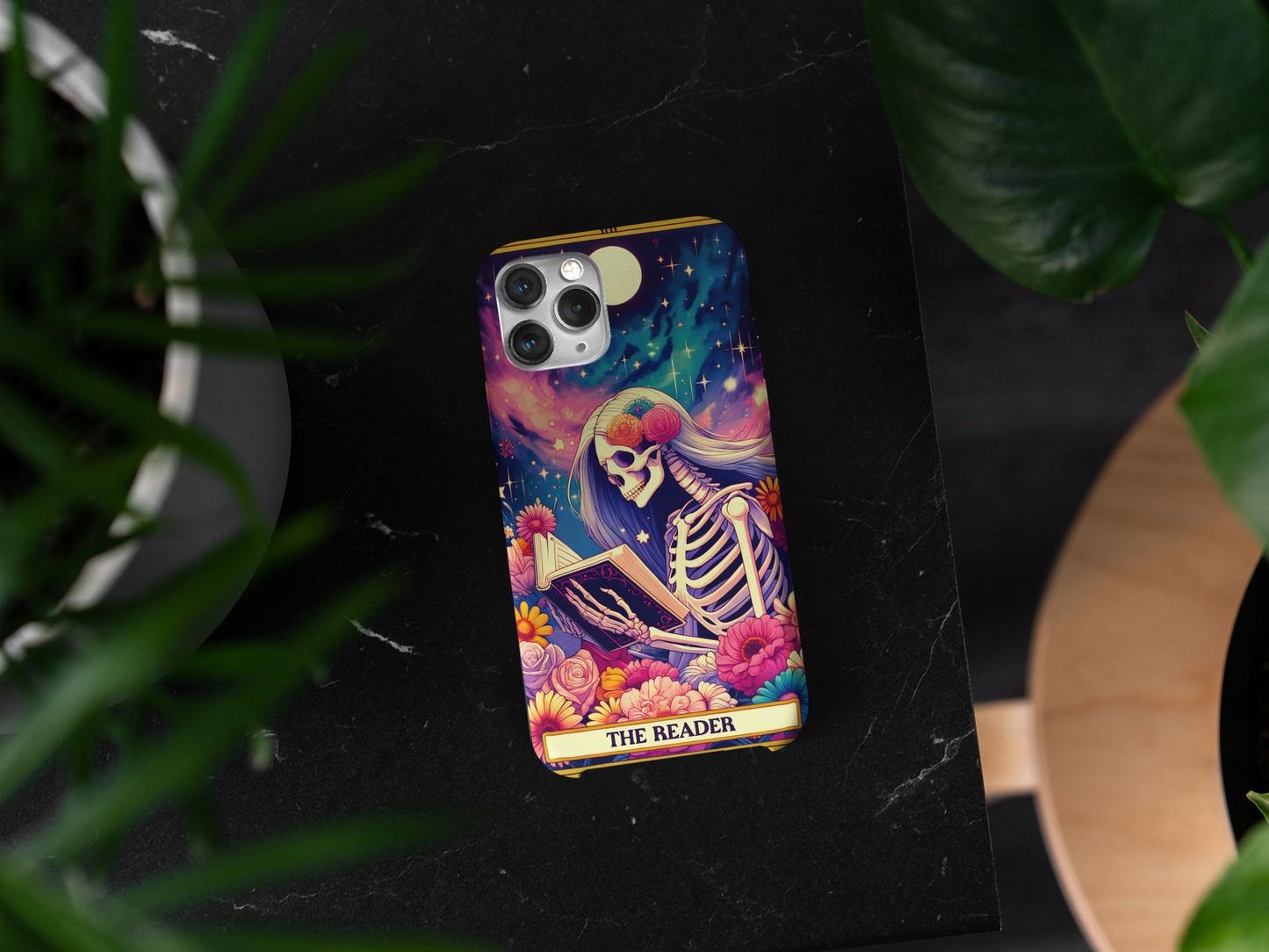 Artistic Skeleton Phone Case - The Reader Design for Book Lovers, The Reader Tarot Card Phone Case, Phone Case for Book Reader iPhone and Samsung