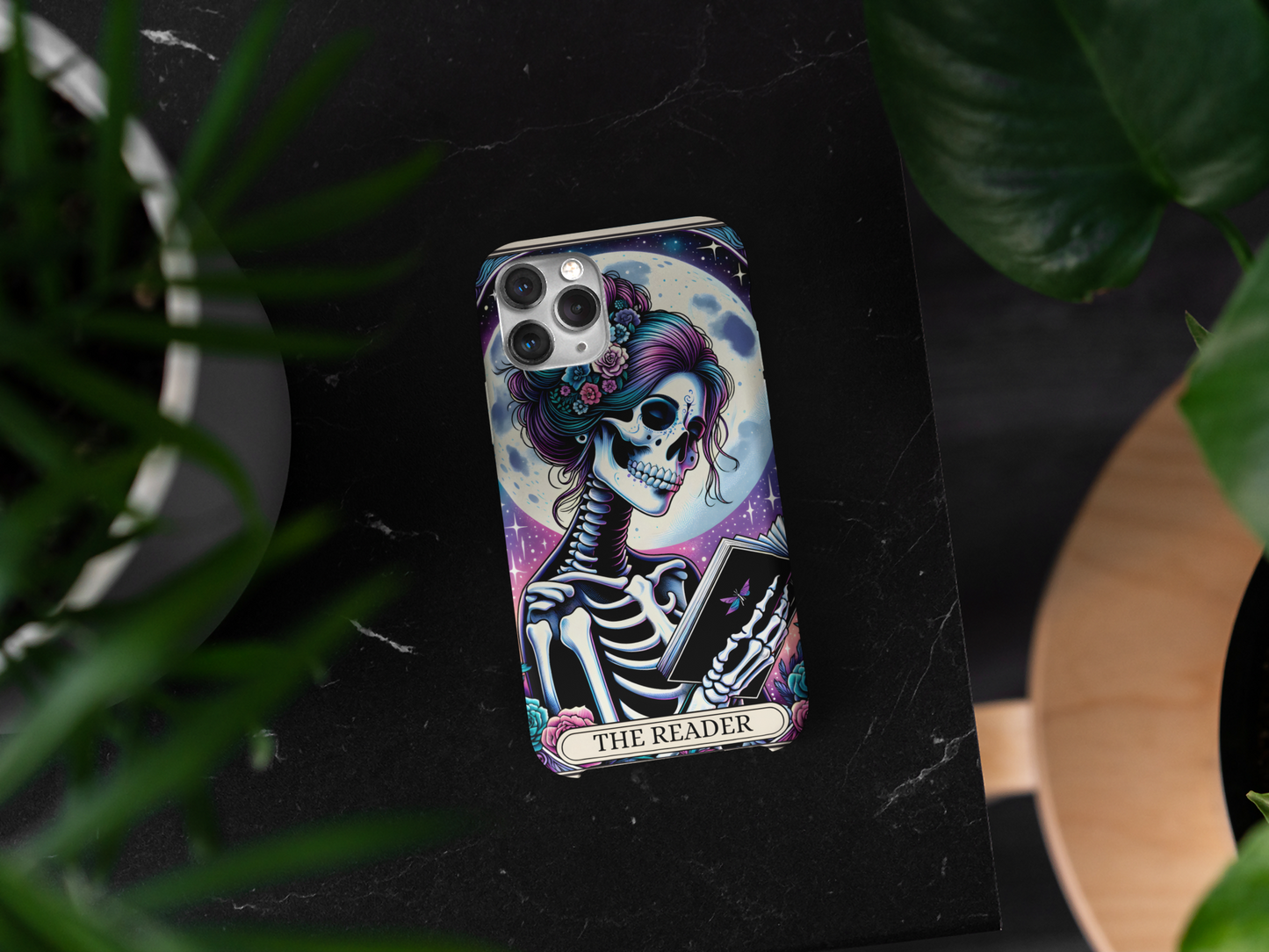 Artistic Skeleton Phone Case - The Reader Design for Book Lovers, The Reader Tarot Card Phone Case, Phone Case for Book Reader iPhone and Samsung