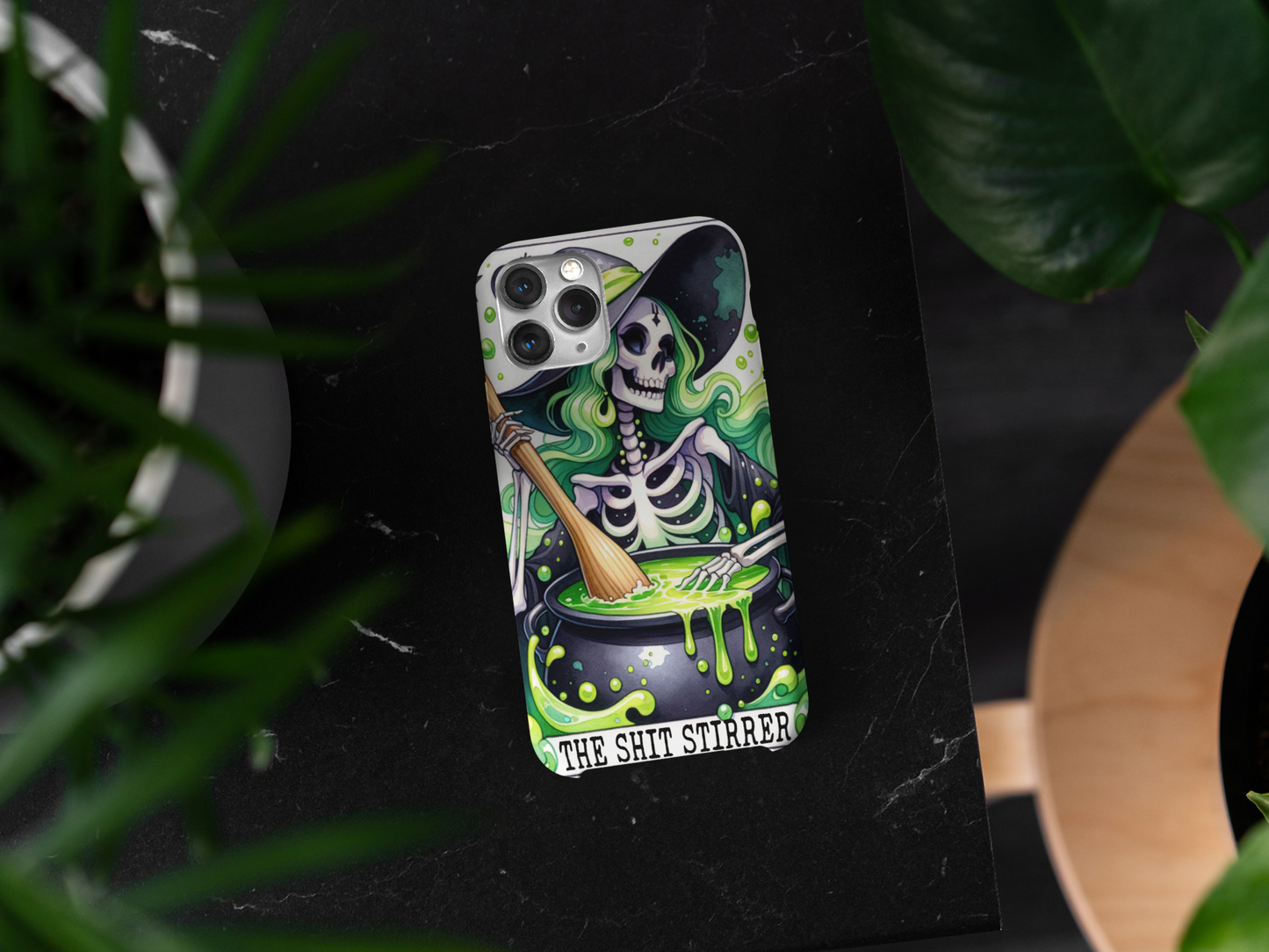 Gothic Phone Case - 'The Shit Stirrer' Skeleton Design for Halloween Lovers, The Shit Stirrer Tarot Card Phone Case, Witchy Phone for iPhone and Samsung