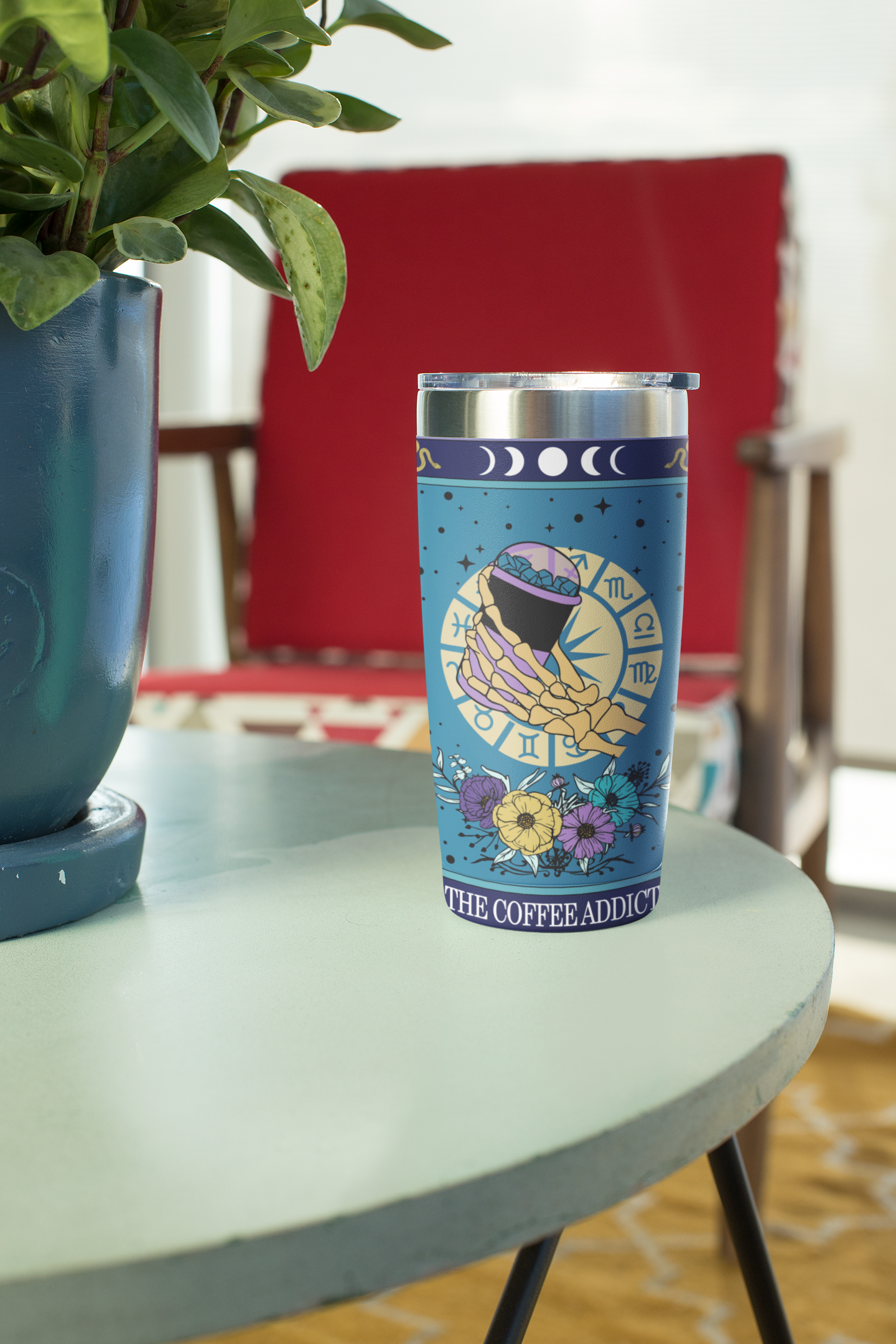 The Coffee Addict Tarot Card Tumbler, Occult coffee addict tarot card tumbler, The coffee addict Tarot tumbler, coffee addict tarot card