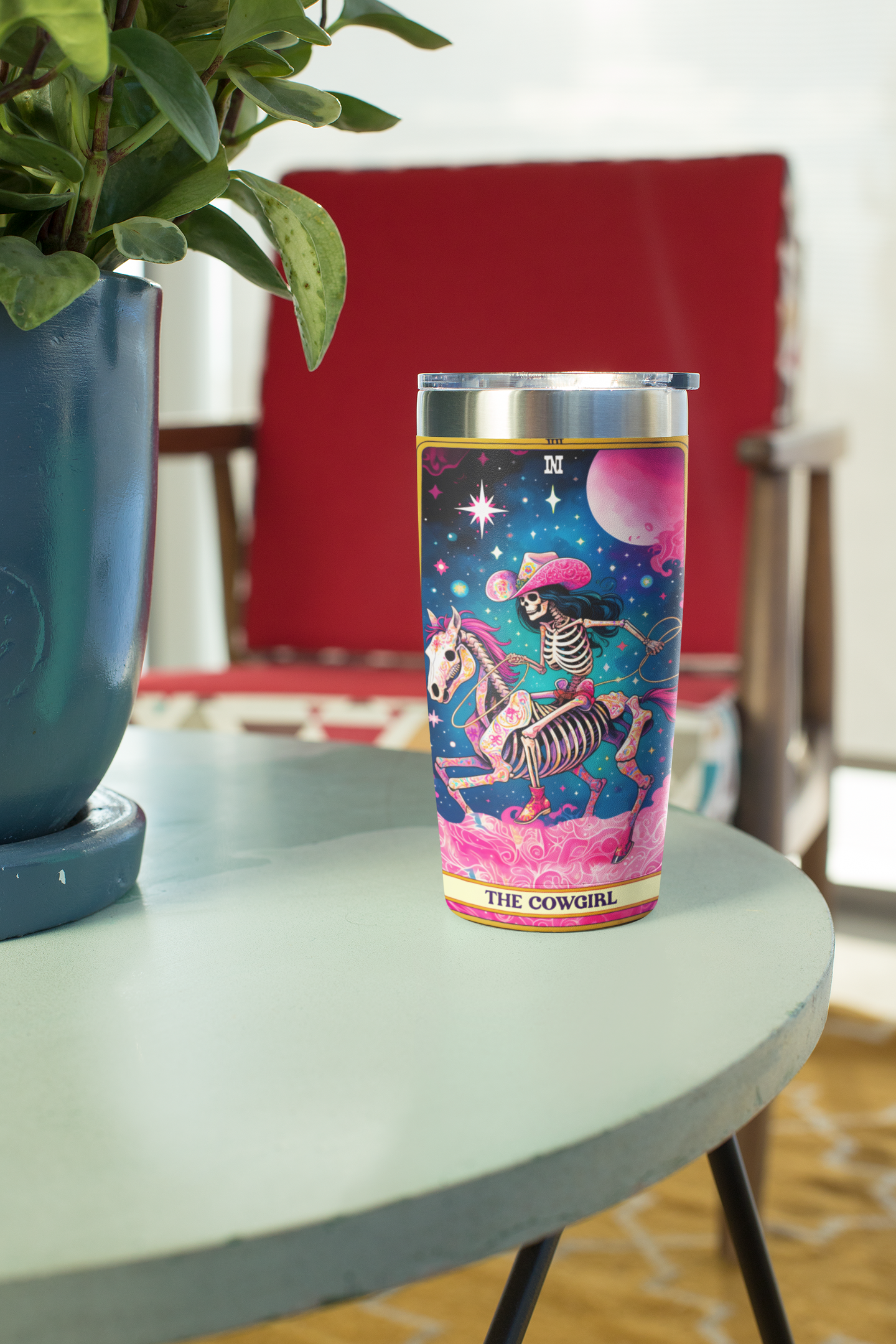 Whimsical Unicorn Tumbler 20oz - Vibrant Celestial Design for Fantasy Lovers, The Cowgirl Tarot Card Tumbler, Western Cowgirl Tumbler, Pink Cowgirl Tumbler