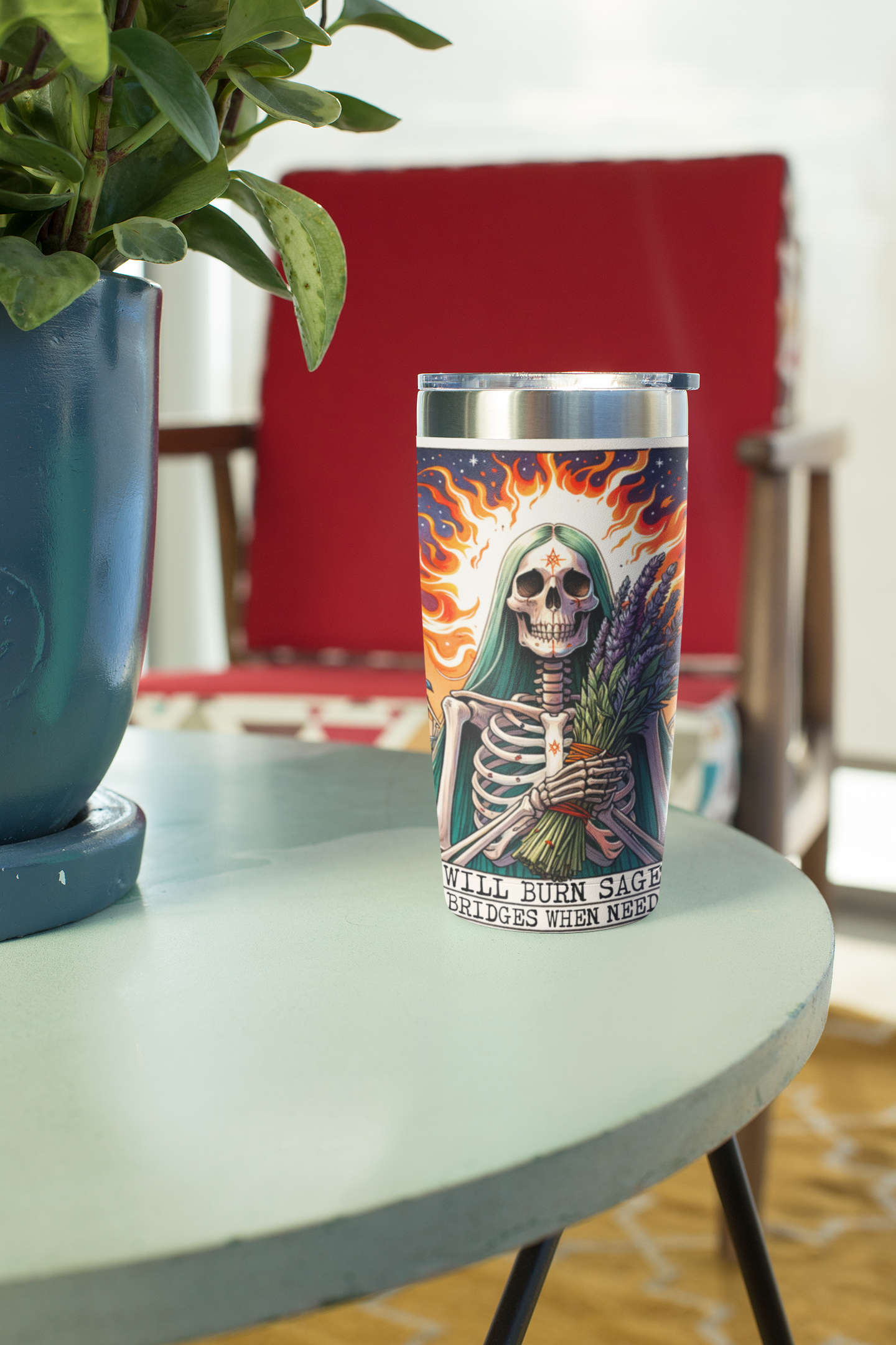 Will Burn Sage and Bridges Tumbler, Sage Tumbler, Witchy Tumbler, Witch Tarot Card Tumbler, Sage Tarot Card Tumbler