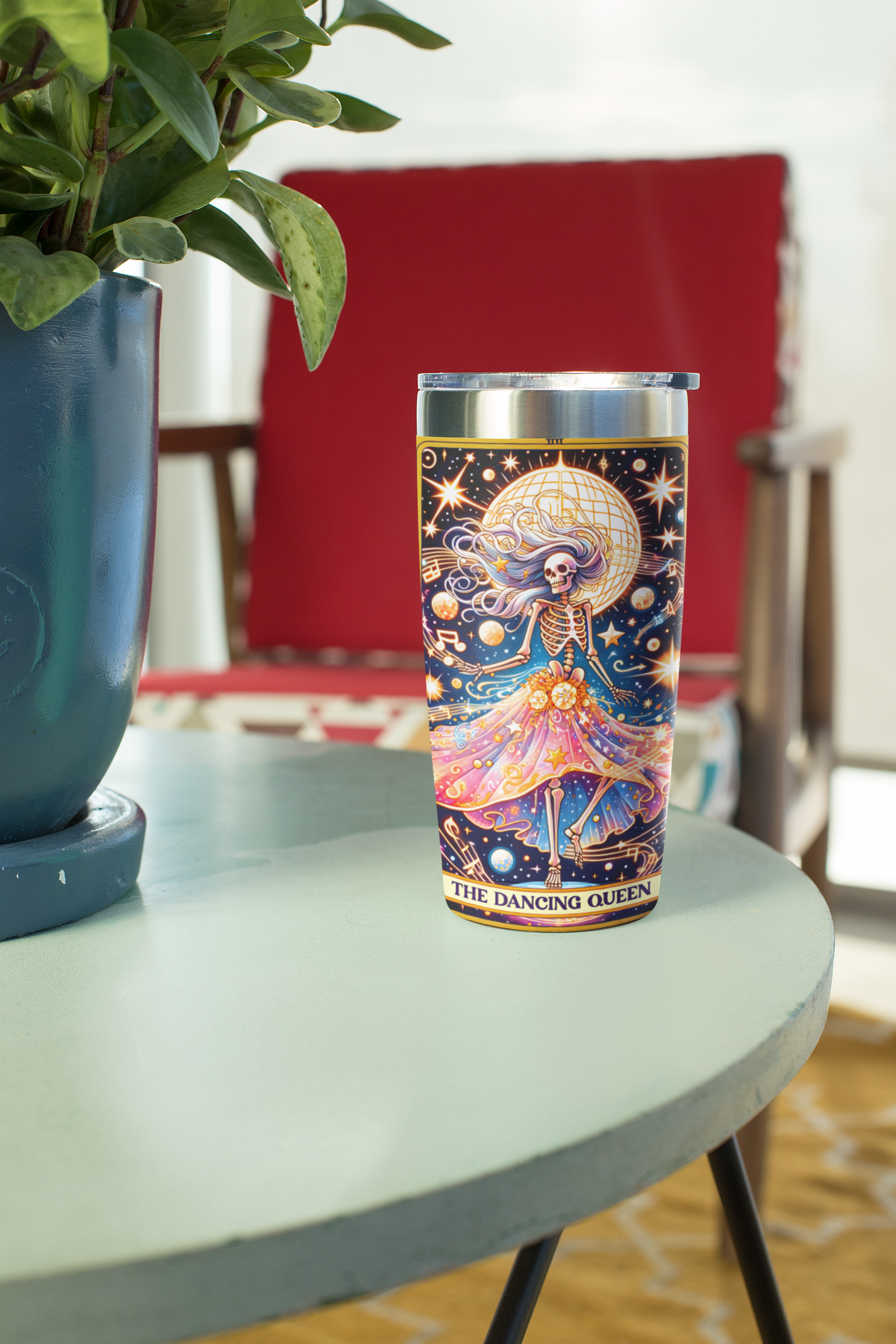 Cosmic Queen 20oz Tumbler - Stylish and Vibrant Galaxy Insulated Travel Mug, Tumbler Dancing Queen Tarot Card Tumbler, Dancing Queen Tu