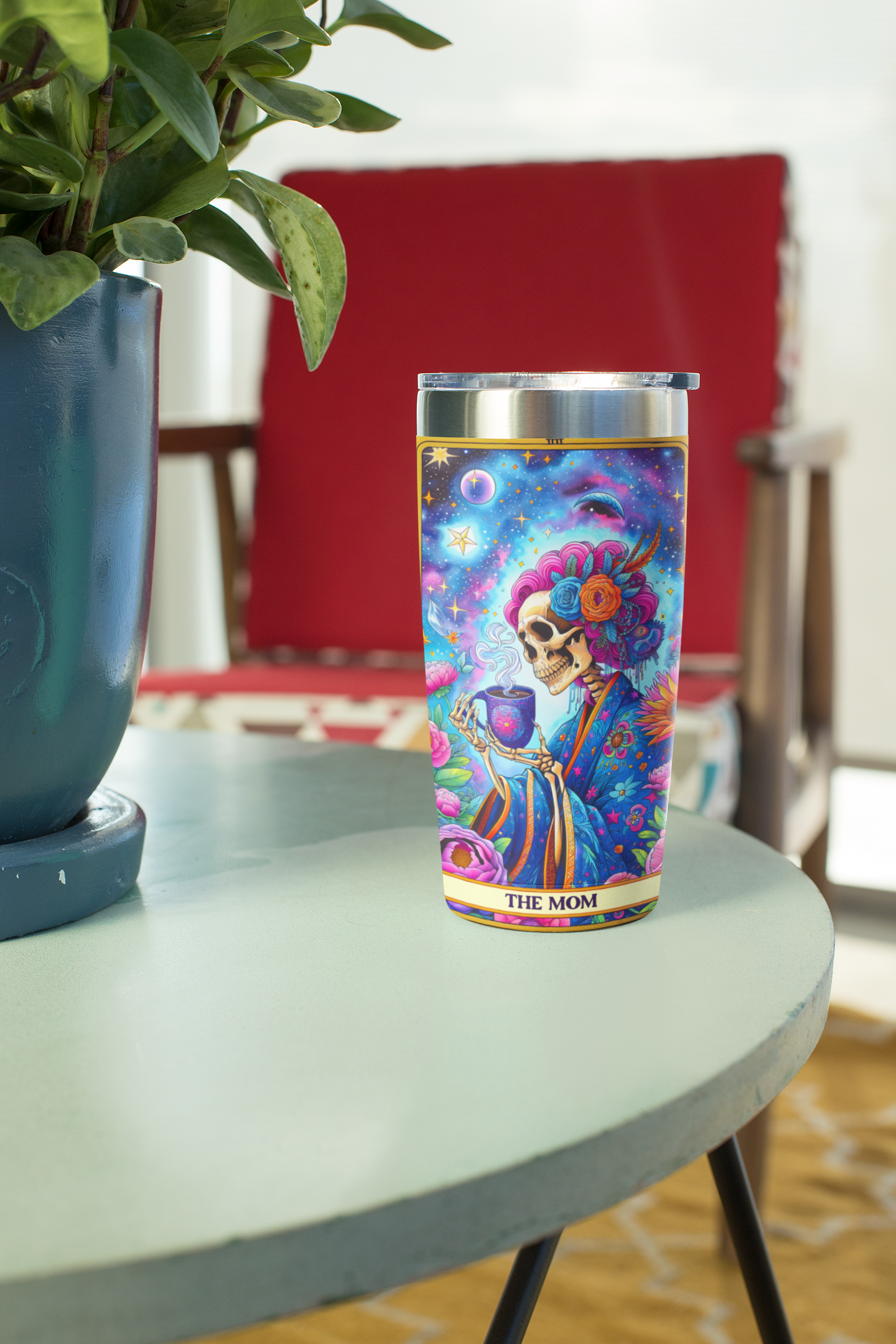 Vibrant Cosmic Tumbler - 20oz Colorful Floral & Starry Design, The Mom Tarot Card Tumbler, Tumbler for Mother's Day, Tumbler for Mom, Celestial Tumbler