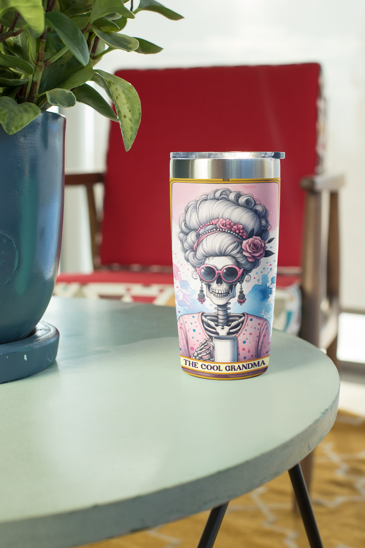 Artistic 20oz Tumbler - 'The Cool Grandma' Design, The Cool Grandma Tarot Card Tumbler, Cool Grandma Tumbler