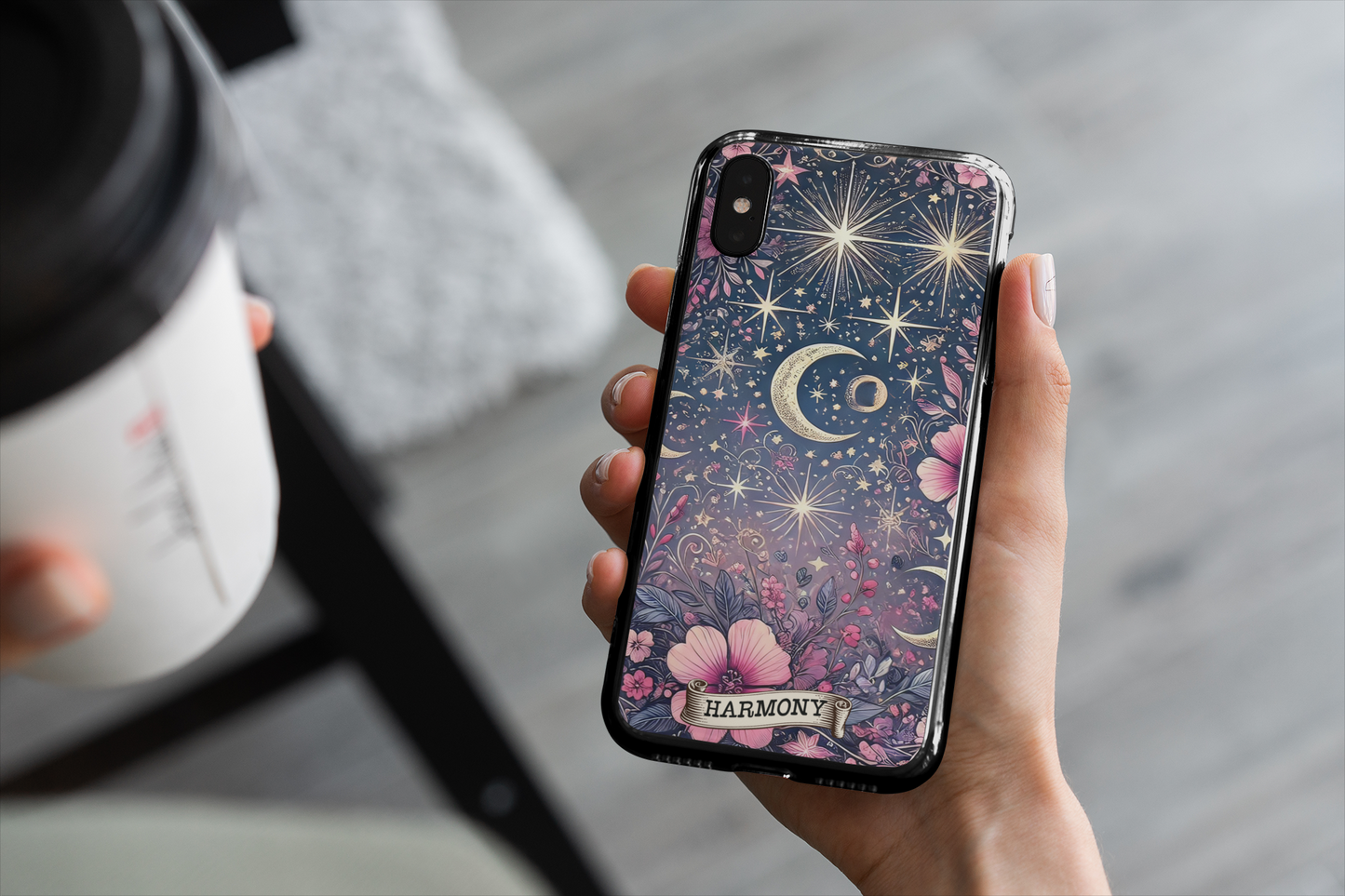 Celestial Harmony Phone Case - Floral Cosmic Design, Celestial Moon Phase Phone Case, Celestial Harmony Phone Case for iPhone and Samsung