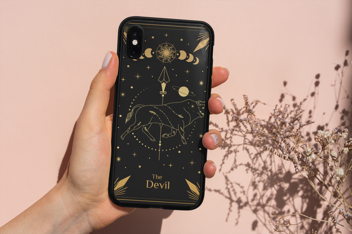 Celestial Bull Phone Case - Astrology Inspired Tough Case for Zodiac Lovers, The Devil Tarot Card Phone Case, Gold Design Celestial Phone Case