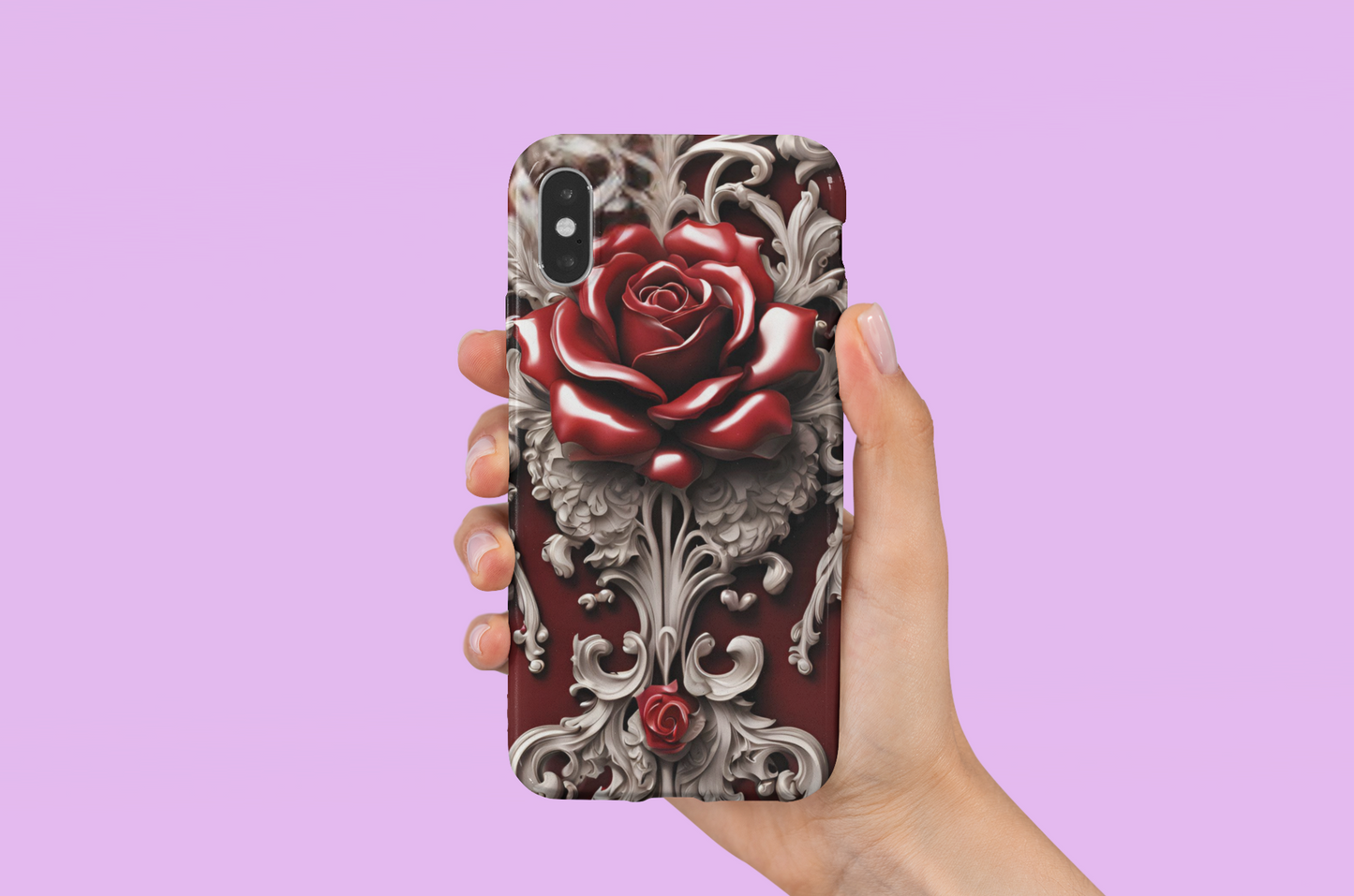 Elegant gothic red rose design tough phone case for iPhone and Samsung, Gothic Victorian Style Phone Case, Goth Red Rose Phone Case