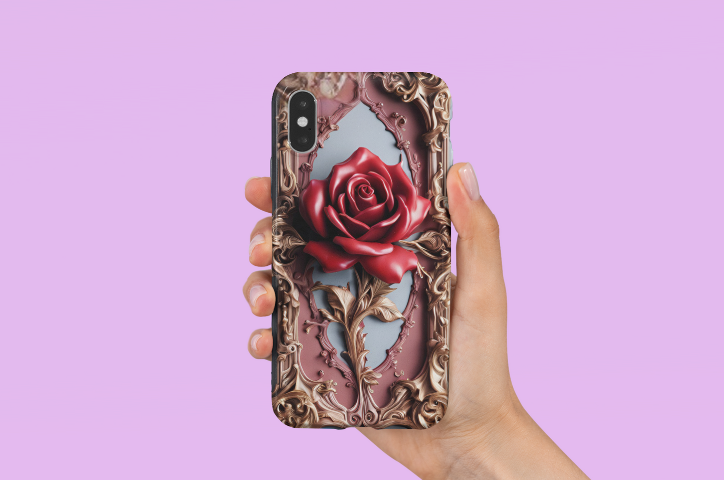 Elegant gothic red rose design tough phone case for iPhone and Samsung, Gothic Victorian Style Phone Case, Goth Red Rose Phone Case