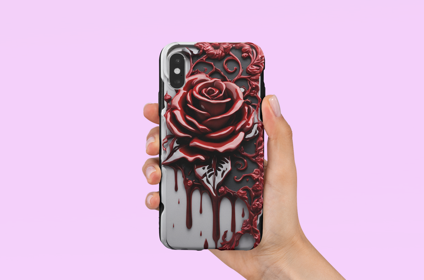 3D Gothic Red Rose Phone Case, Goth Style Dripping Blood Red Rose Phone Case for Google Pixel, iPhone, and Samsung