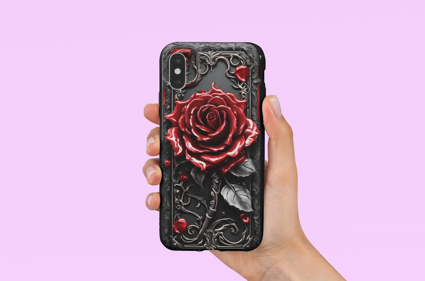 3D Gothic Dripping Red Rose Phone Case, Goth Style Red Rose Phone Case for Google Pixel, iPhone, and Samsung