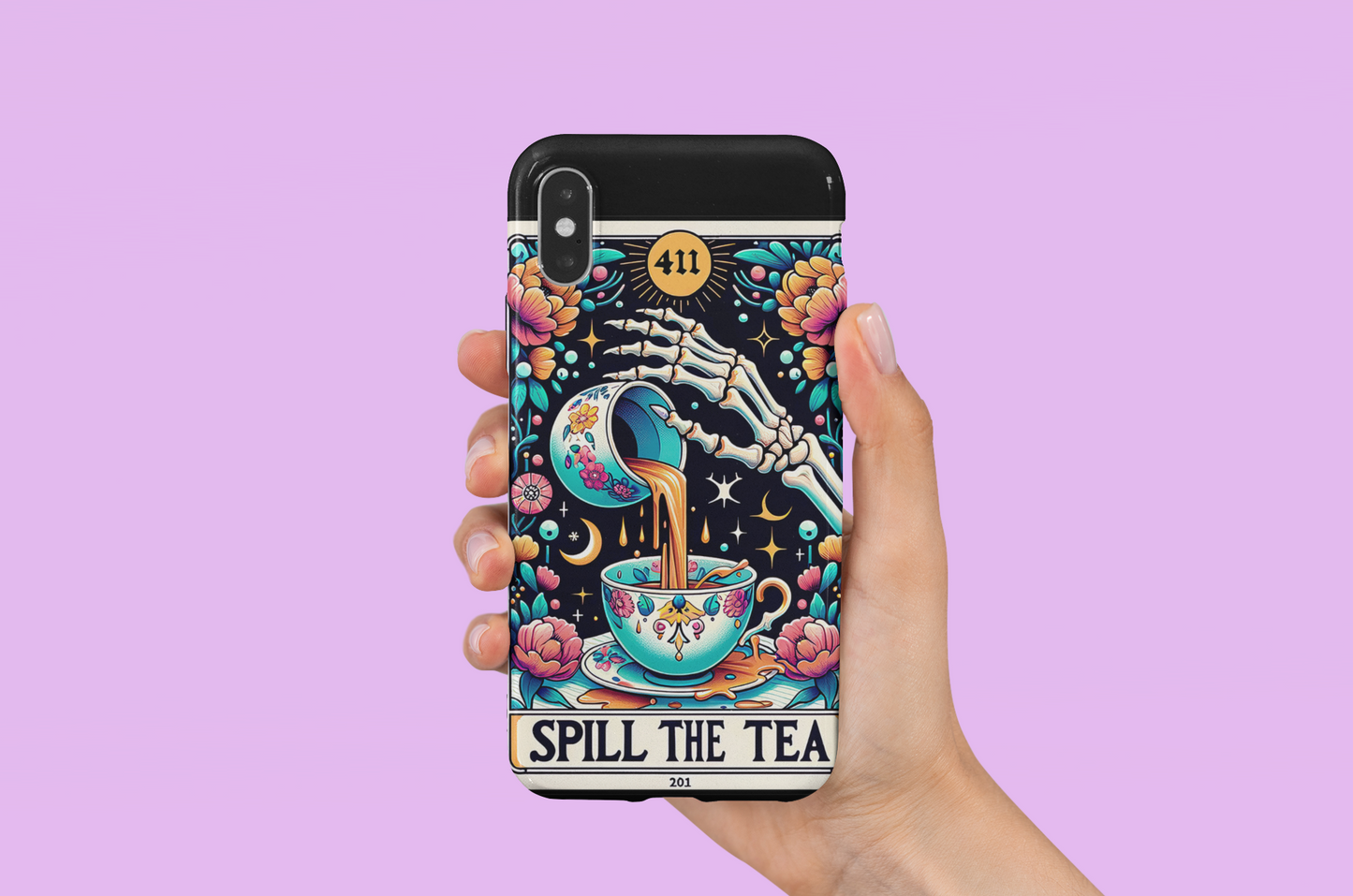 Spill The Tea Tarot Card Phone Case, Tea Lover Phone Case, Celestial Phone Case, Tarot Card Phone Case for iPhone, Samsung, Google Pixel