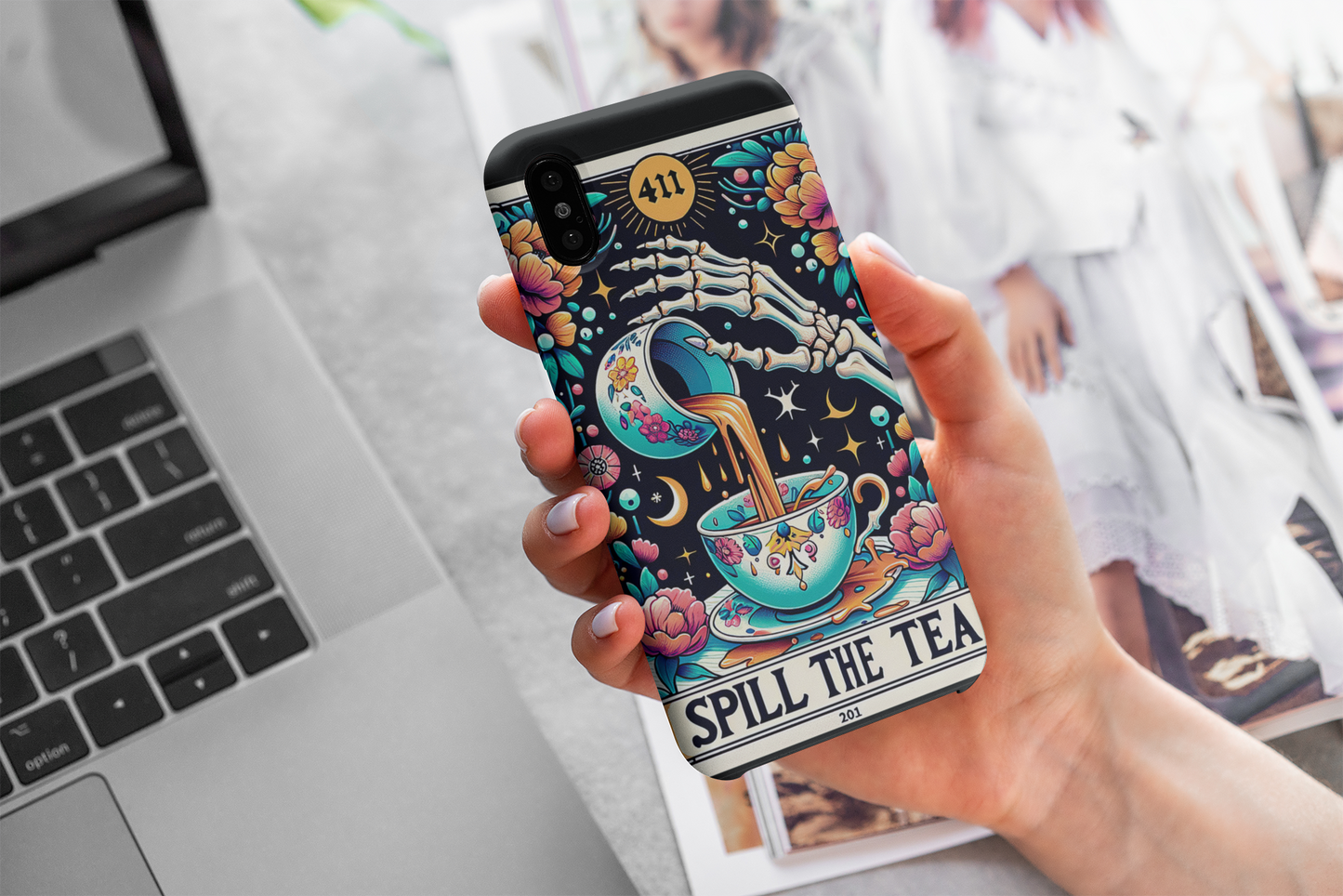 Spill The Tea Tarot Card Phone Case, Tea Lover Phone Case, Celestial Phone Case, Tarot Card Phone Case for iPhone, Samsung, Google Pixel