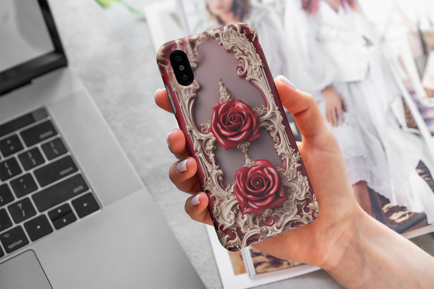 Elegant gothic red rose design tough phone case for iPhone and Samsung, Gothic Victorian Style Phone Case, Goth Red Rose Phone Case