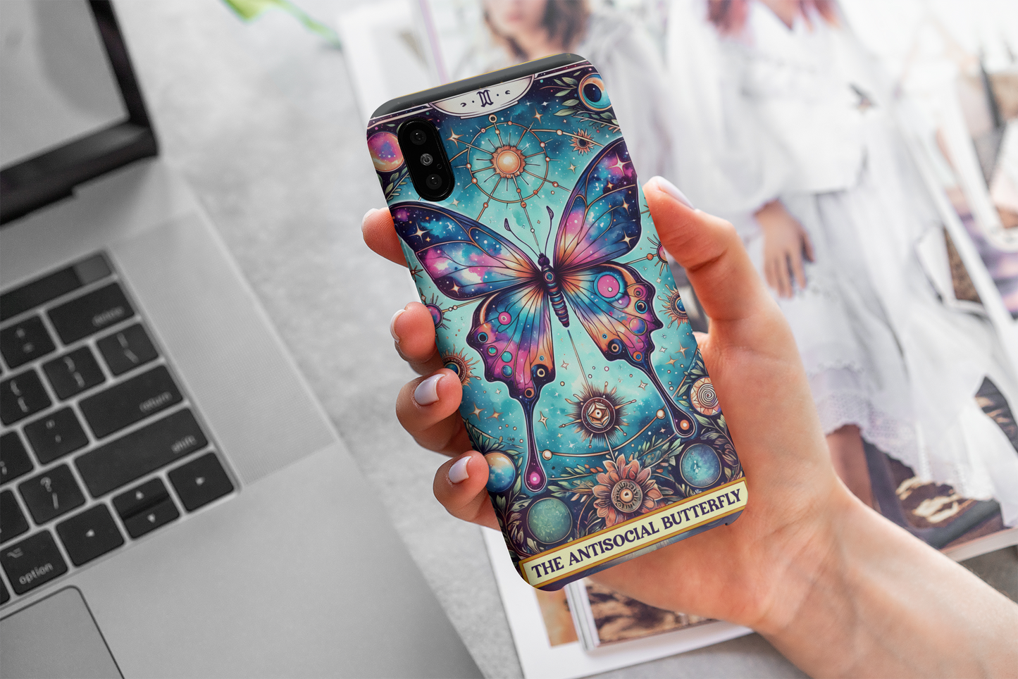 Colorful Butterfly Phone Case , Antisocial Butterfly Tarot Card Phone Case, Cosmic Butterfly Phone Case, Celestial Butterfly Phone Case