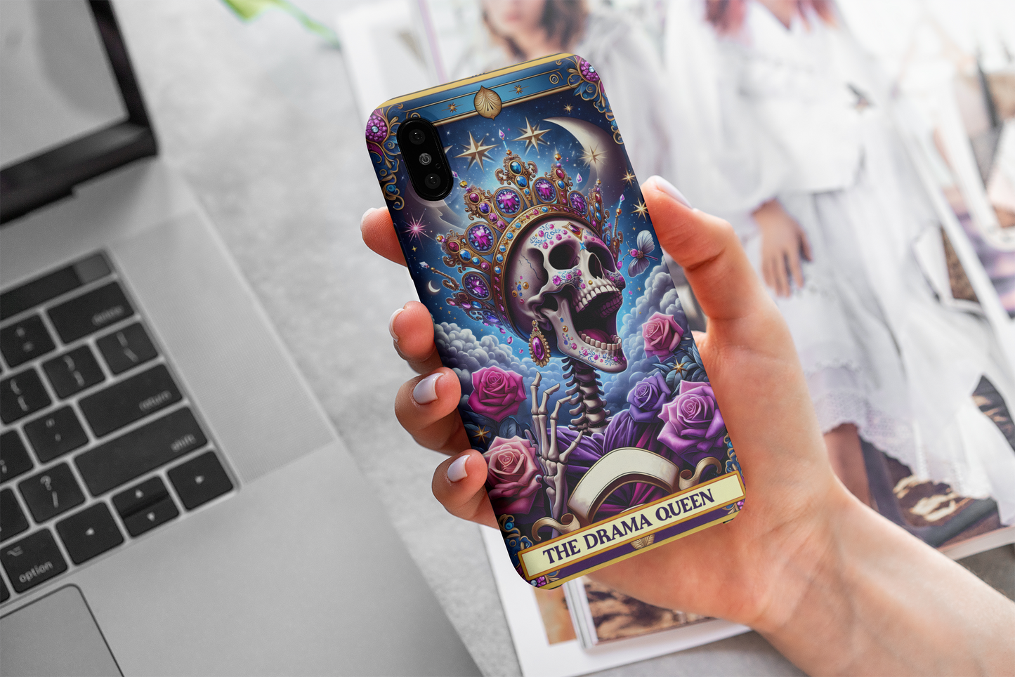 Drama Queen Skull Phone Case - Tough & Stylish Protection, The Drama Queen Tarot Card Phone Case, Celestial Drama Queen Phone Case for iPhone and Samsung