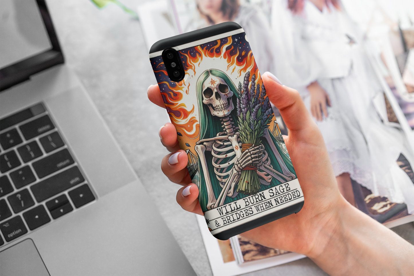 Artistic Phone Case - 'Will Burn Sage & Bridges When Needed' Design, Witch Tarot Card Phone Case, Sage Phone Case for iPhone and Samsung