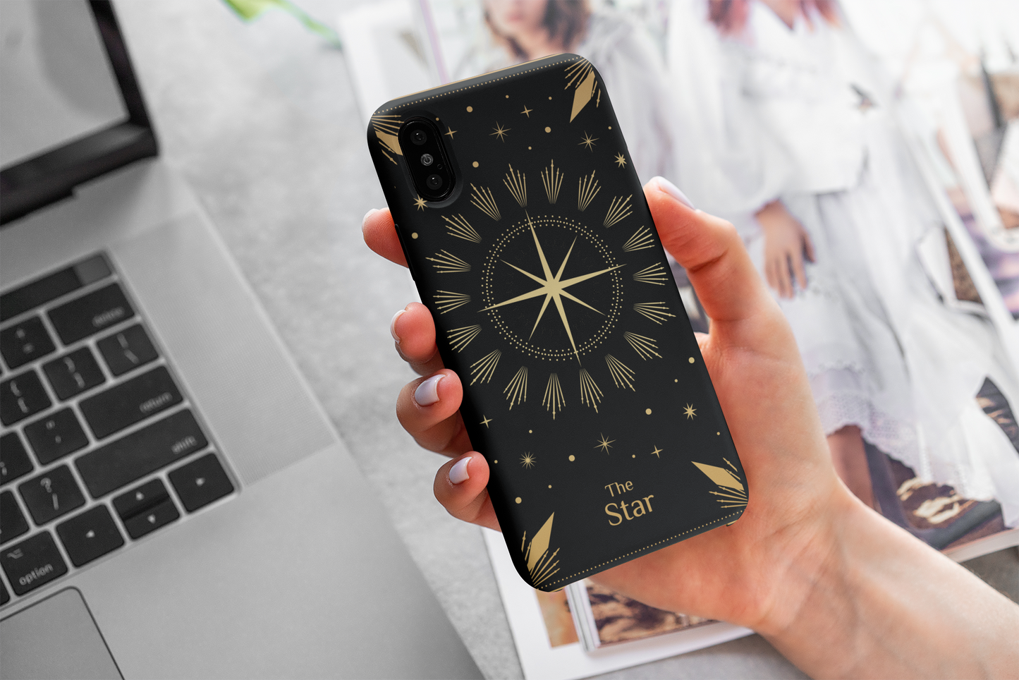 Starry Gold iPhone Tough Case – Celestial Design for Stylish Protection, The Star Tarot Card Phone Case, Celestial Star Phone Case for iPhone and Samsung