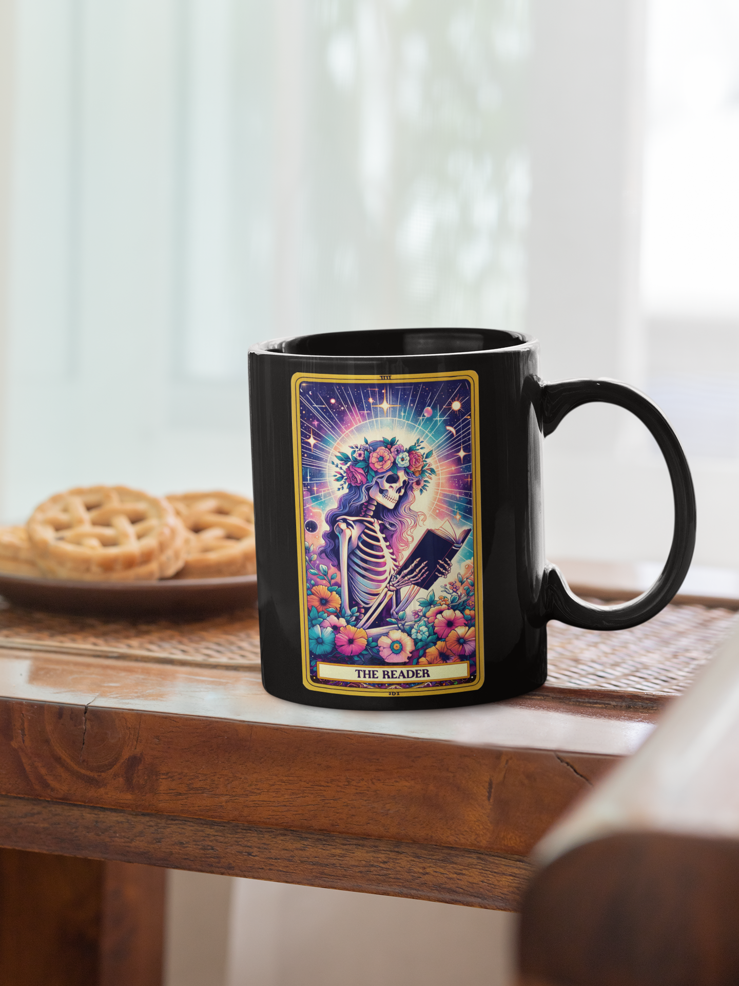 Colorful Skeleton Reader Mug - Perfect Gift for Book Lovers, The Reader Tarot Card Coffee Mug, Coffee Mug for Book Readers, Book Lover Coffee Mug