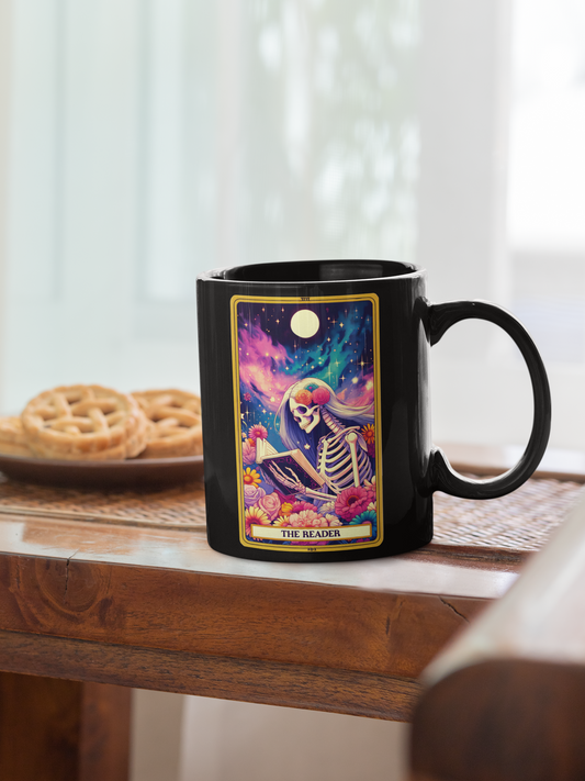 Spooky Skeleton Coffee Mug - 'The Reader' - Perfect for Book Lovers, The Reader Tarot Card Coffee Mug, Coffee Mug for Book Readers