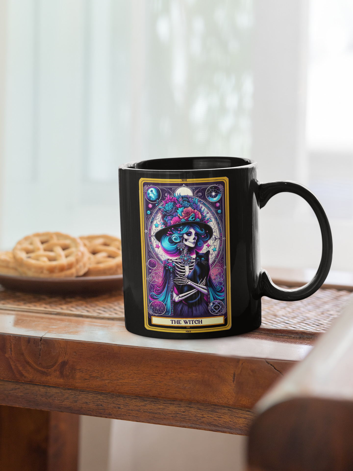 The Witch Skeleton Black Mug - 11oz & 15oz Halloween Coffee Cup, The Witch Tarot Card Coffee Mug, Witchy Occult Coffee Mug