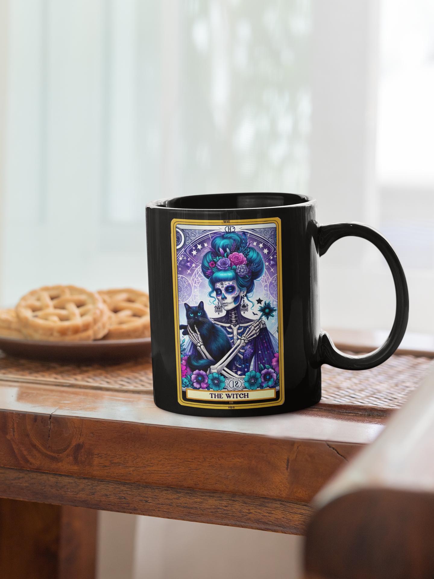 The Witch Black Mug - 11oz & 15oz | Spooky Coffee Cup for Cat Lovers, The Witch Tarot Card Coffee Mug, Witchy Occult Coffee Mug