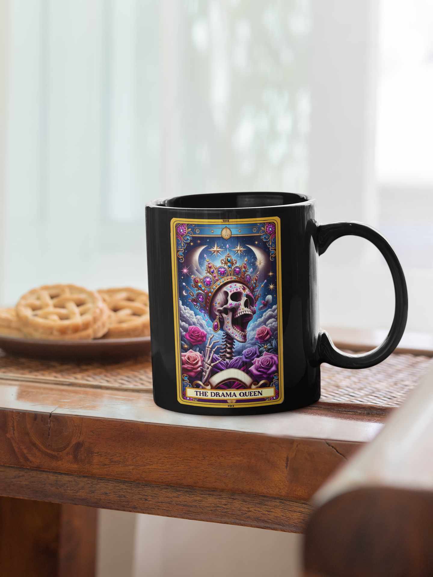 Drama Queen Black Mug – Eye-Catching Skull Design for Coffee Lovers, The Drama Queen Tarot Card Coffee Mug