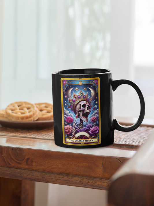 Drama Queen Black Mug – Eye-Catching Skull Design for Coffee Lovers, The Drama Queen Tarot Card Coffee Mug