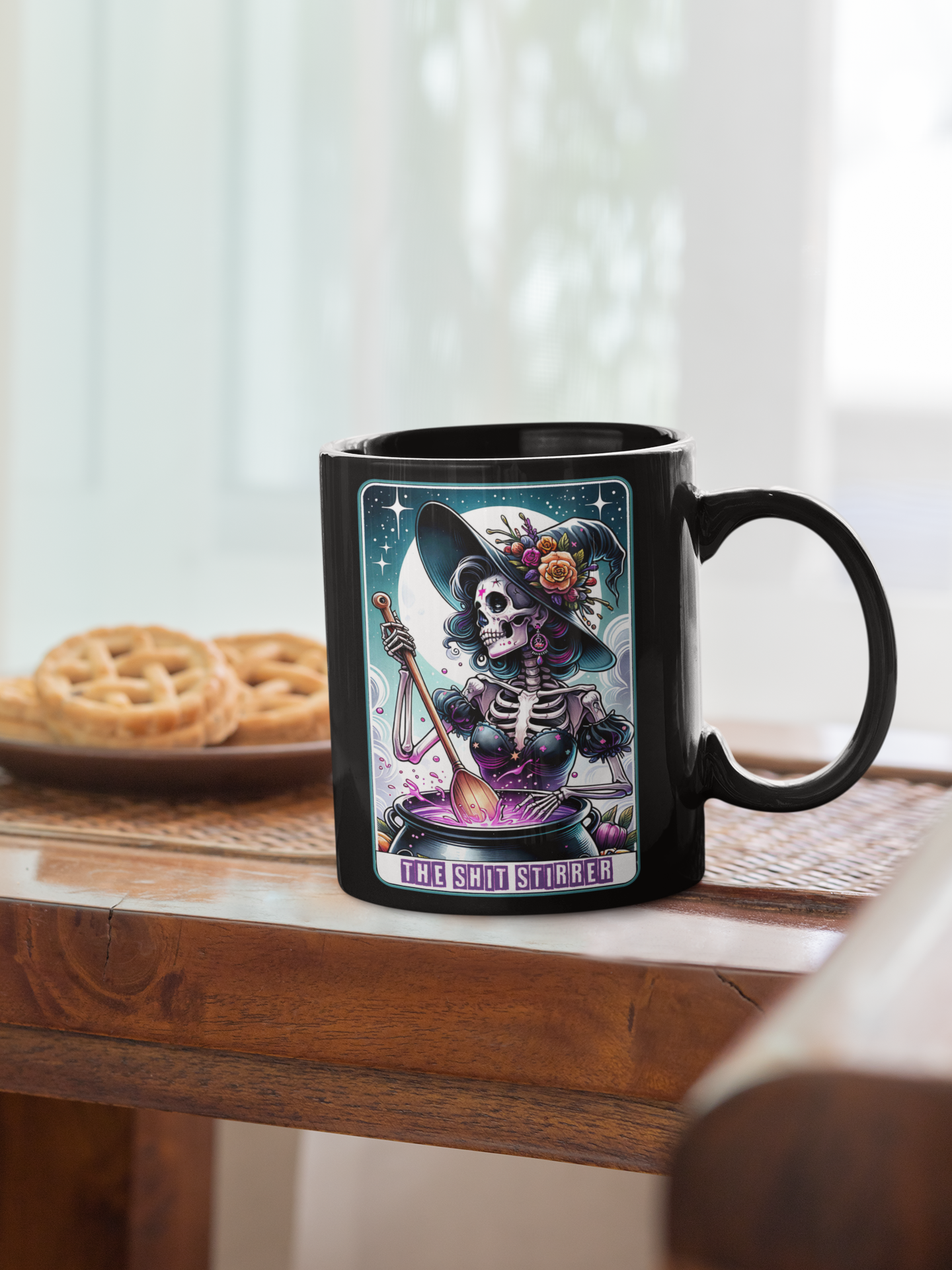 Whimsical Skeleton Witch Mug - Perfect for Halloween or Any Day of Spooky Fun!, The Shit Stirrer Tarot Card Coffee Mug, Witchy Coffee Mug