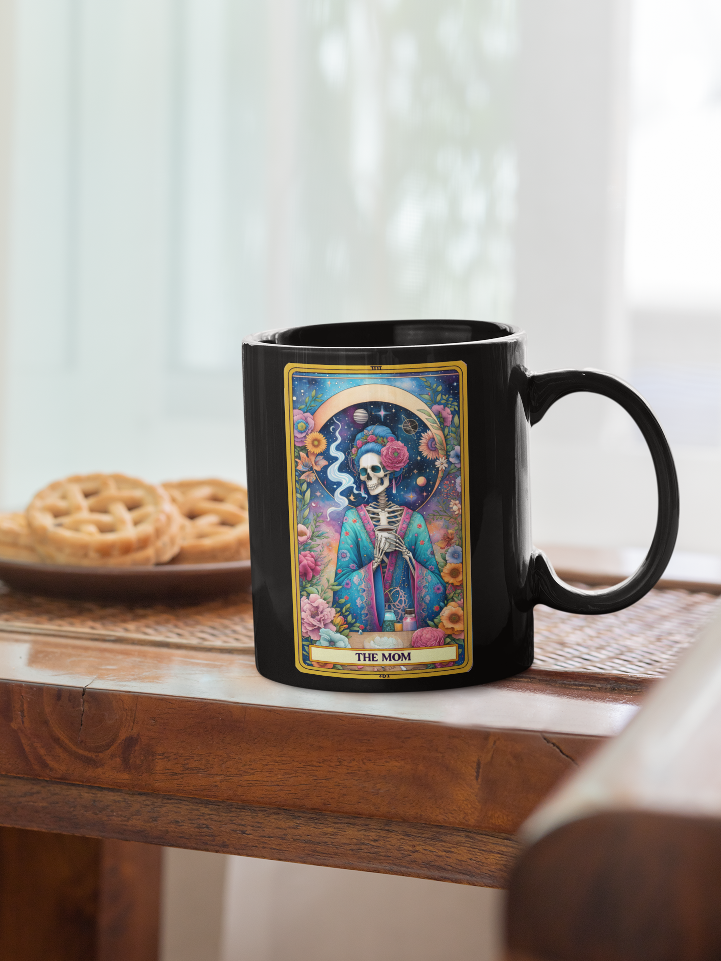 Colorful Skull Mom Mug - Perfect Gift for Mother's Day, The Mom Tarot Card Coffee Mug, Coffee Mug for Mom, Celestial Floral Coffee Mug