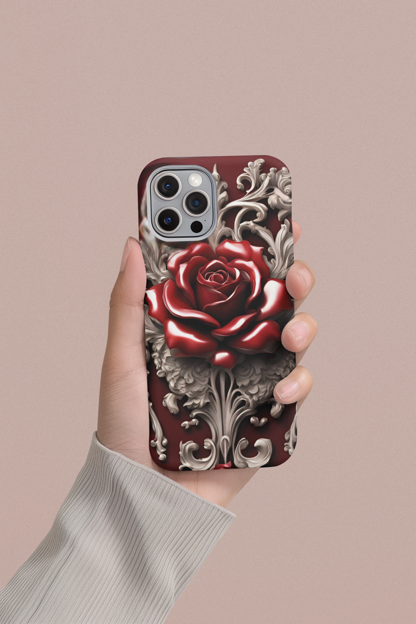 Elegant gothic red rose design tough phone case for iPhone and Samsung, Gothic Victorian Style Phone Case, Goth Red Rose Phone Case